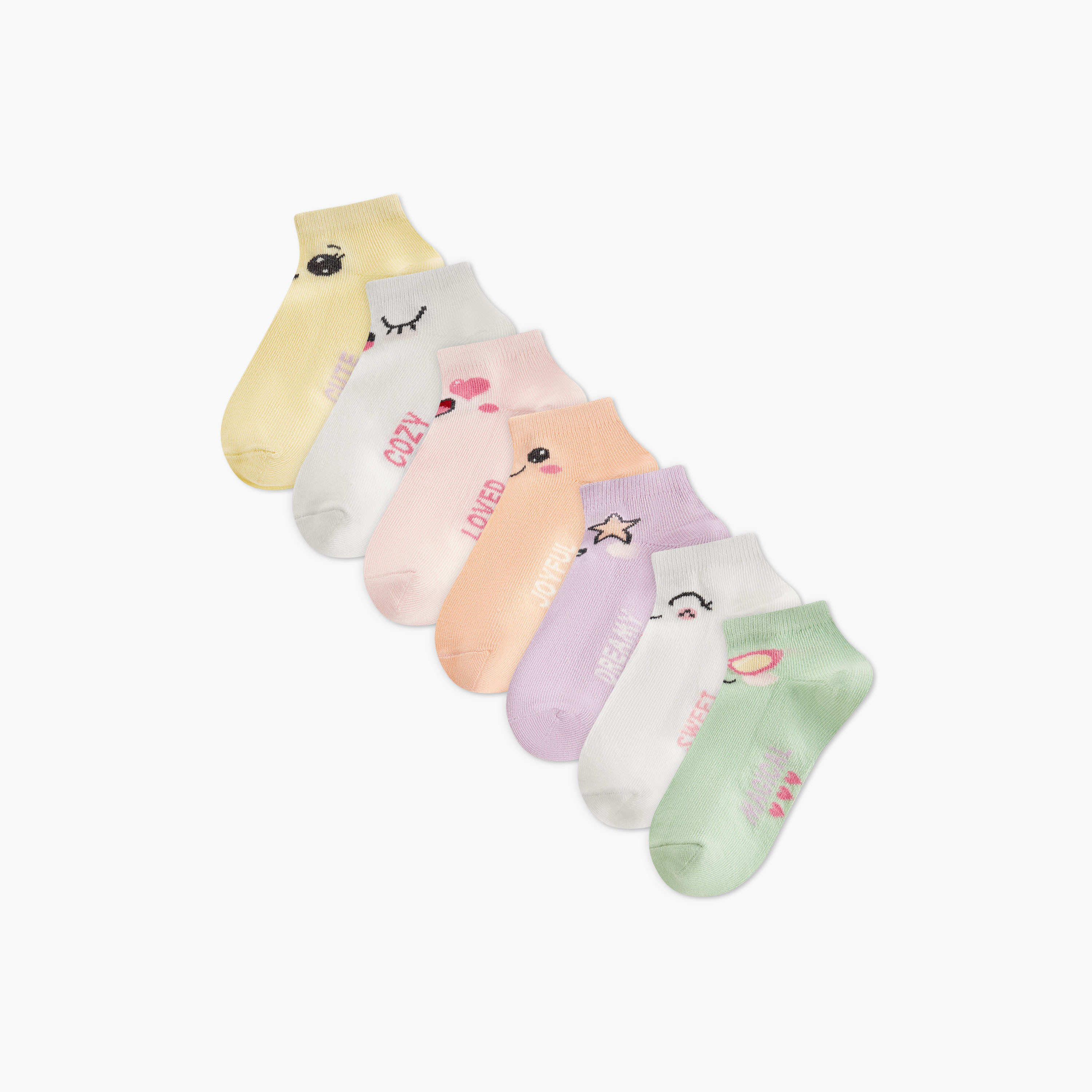 Juniors Printed Ankle Length Socks - Set of 7-baby-girls-accessories-socks-image-1