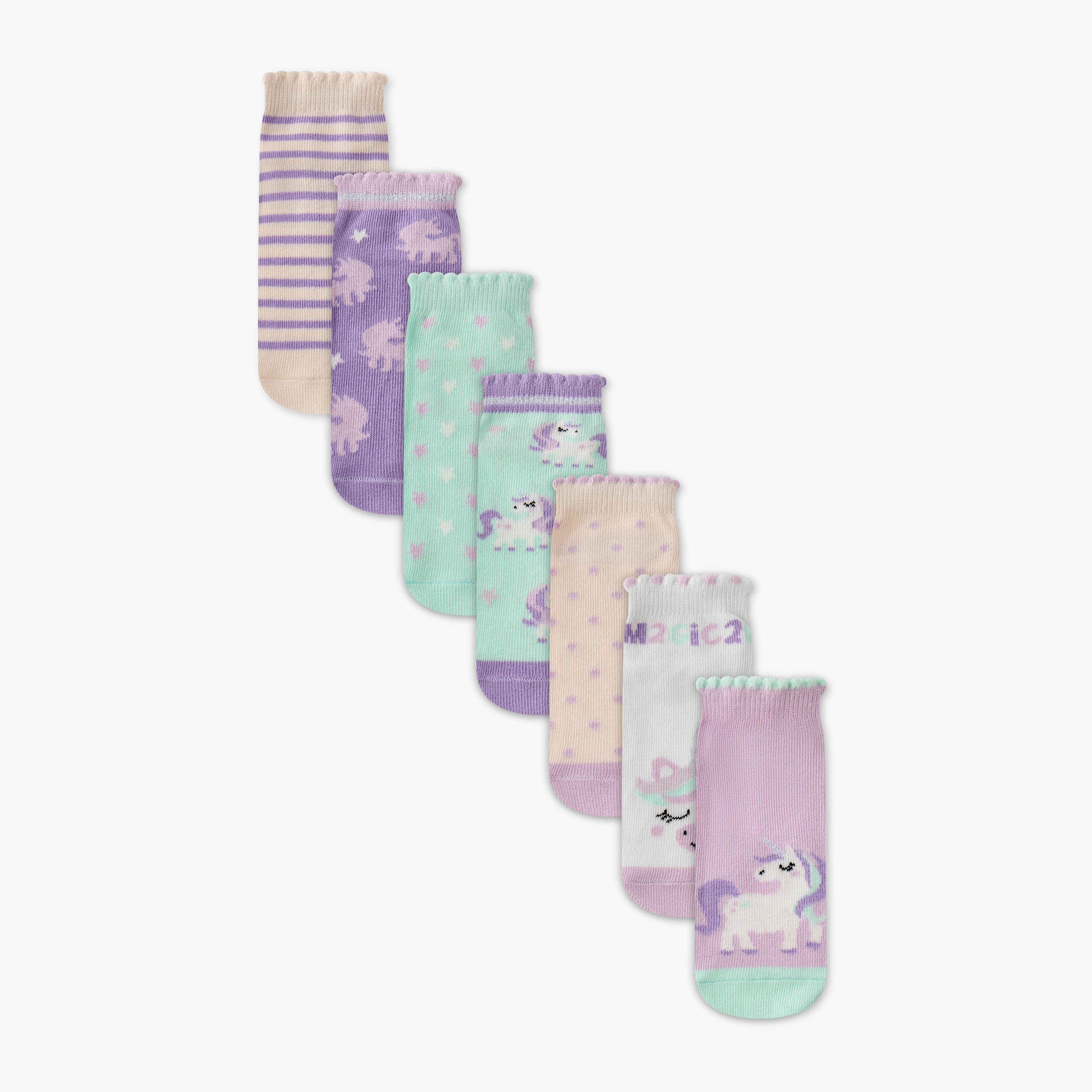 Juniors Unicorn Print Ankle Length Socks - Set of 7-baby-girls-accessories-socks-image-1