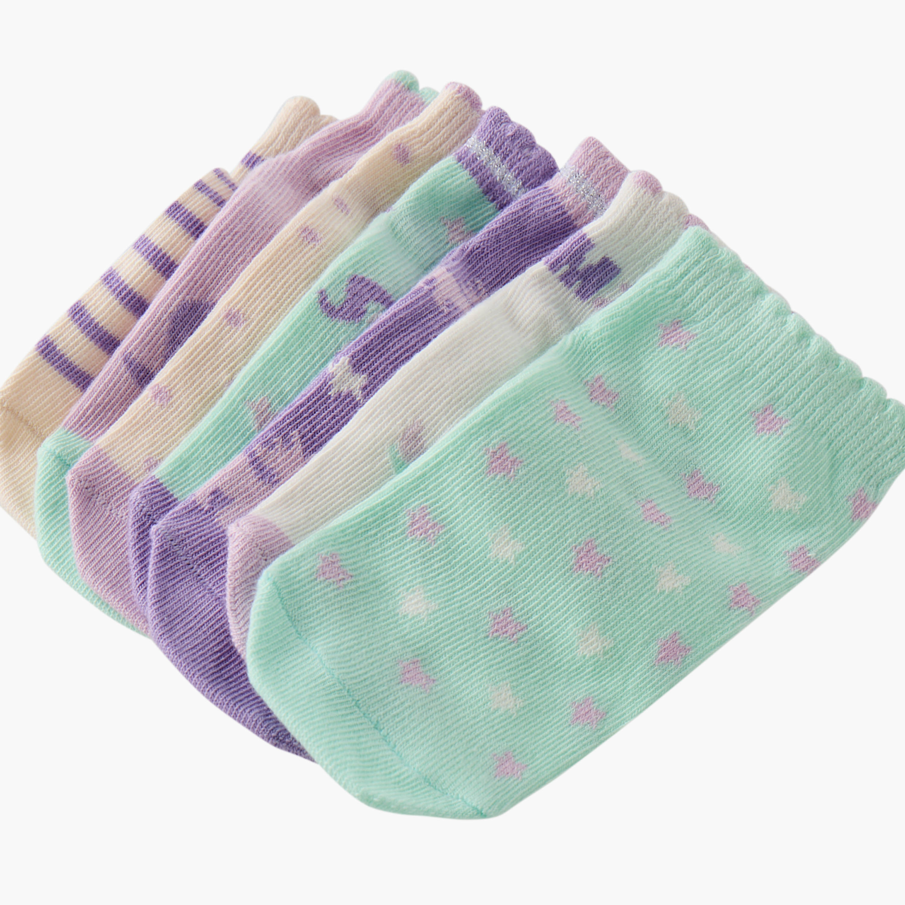 Juniors Unicorn Print Ankle Length Socks - Set of 7-baby-girls-accessories-socks-image-4