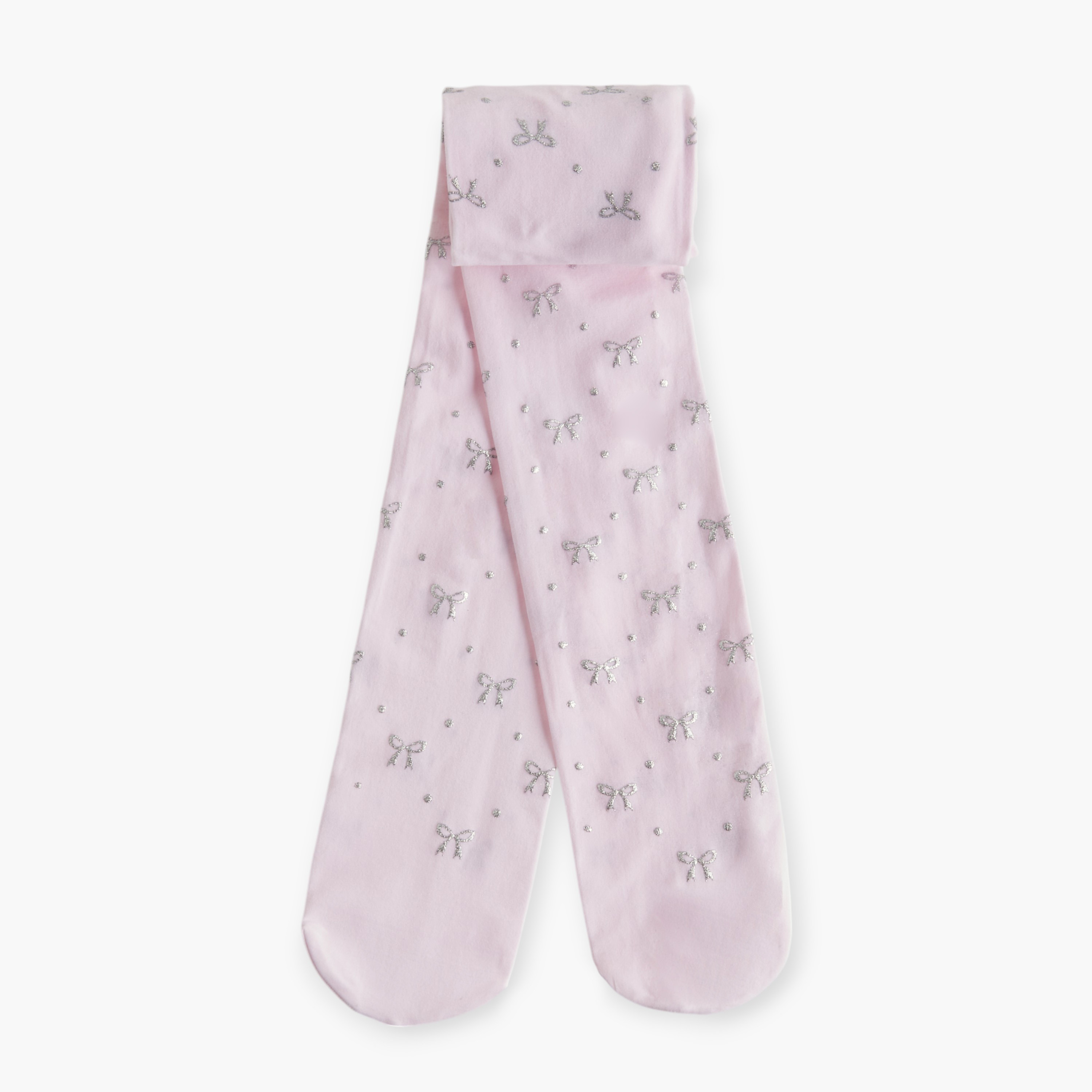 Juniors Bow Print Tights with Elasticated Waistband-girls-accessories-socks-image-1