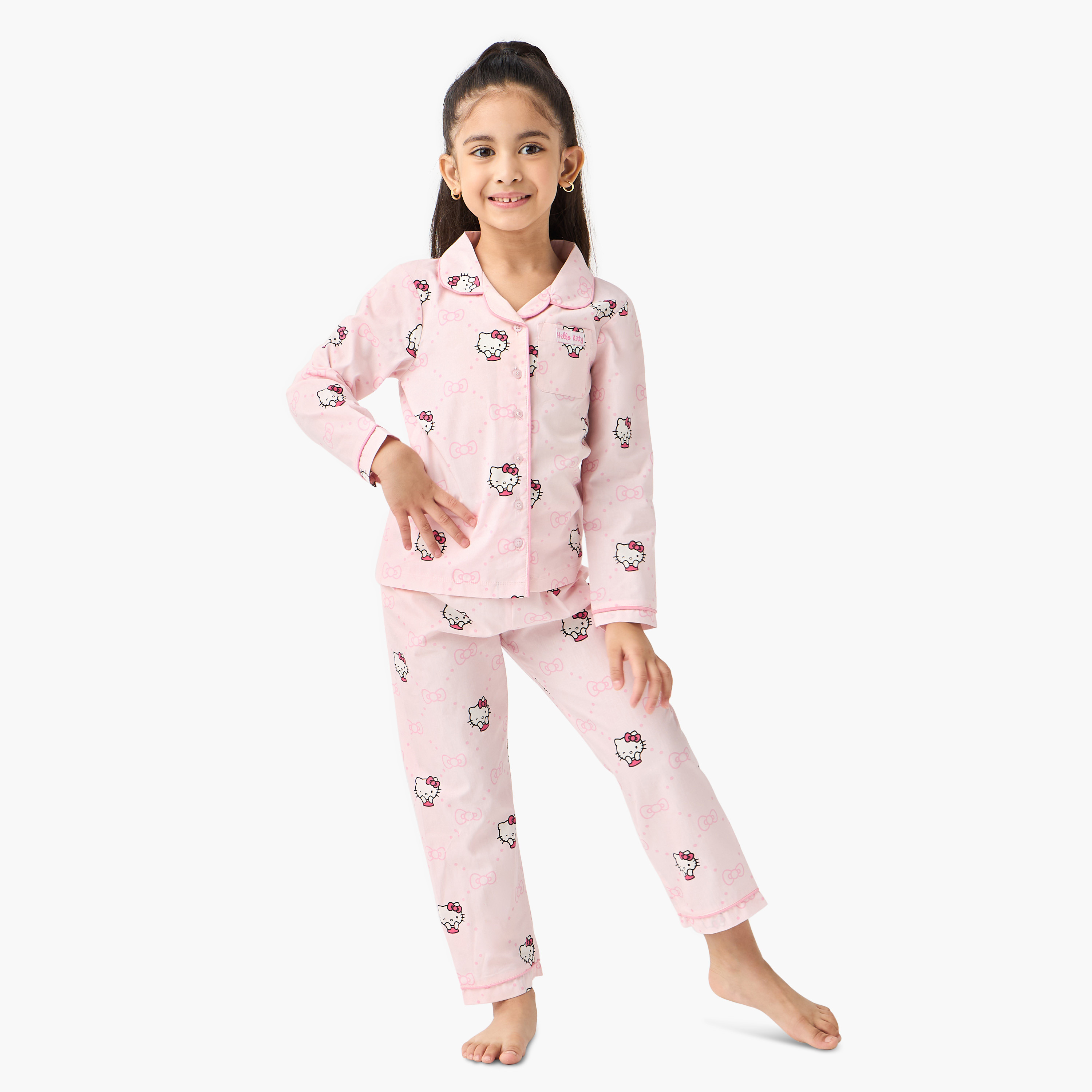 Sanrio Hello Kitty Print Shirt and Pyjama Set-girls-clothing-nightwear-image-1