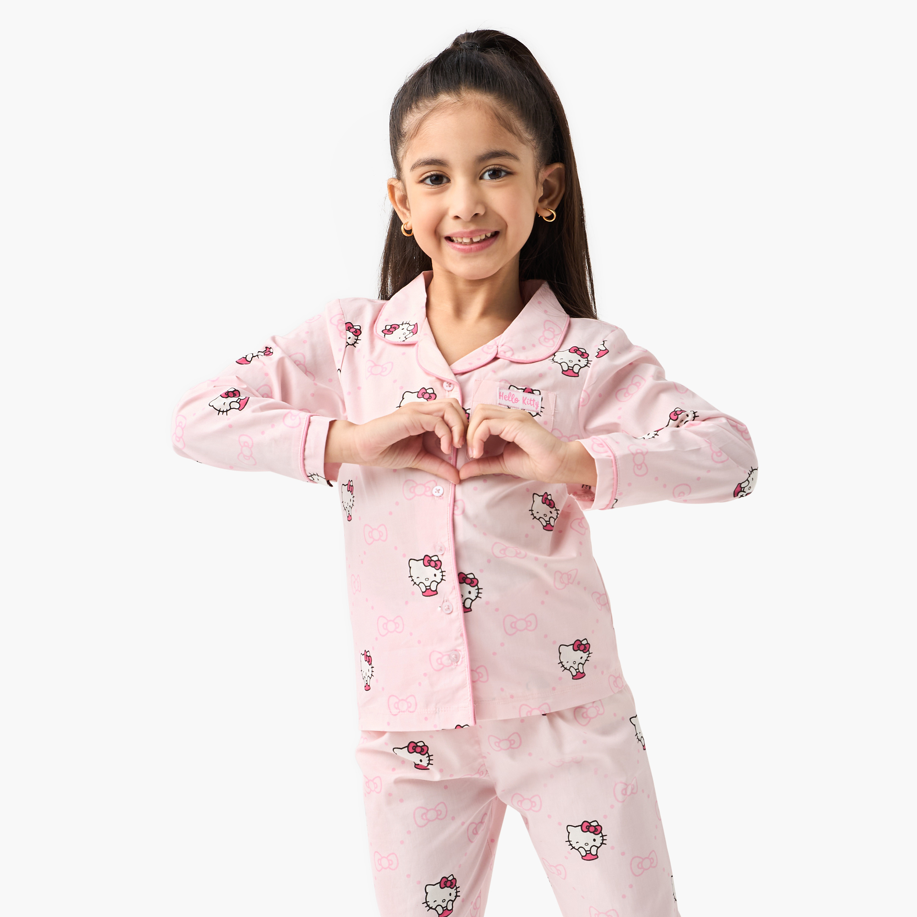 Sanrio Hello Kitty Print Shirt and Pyjama Set-girls-clothing-nightwear-image-2