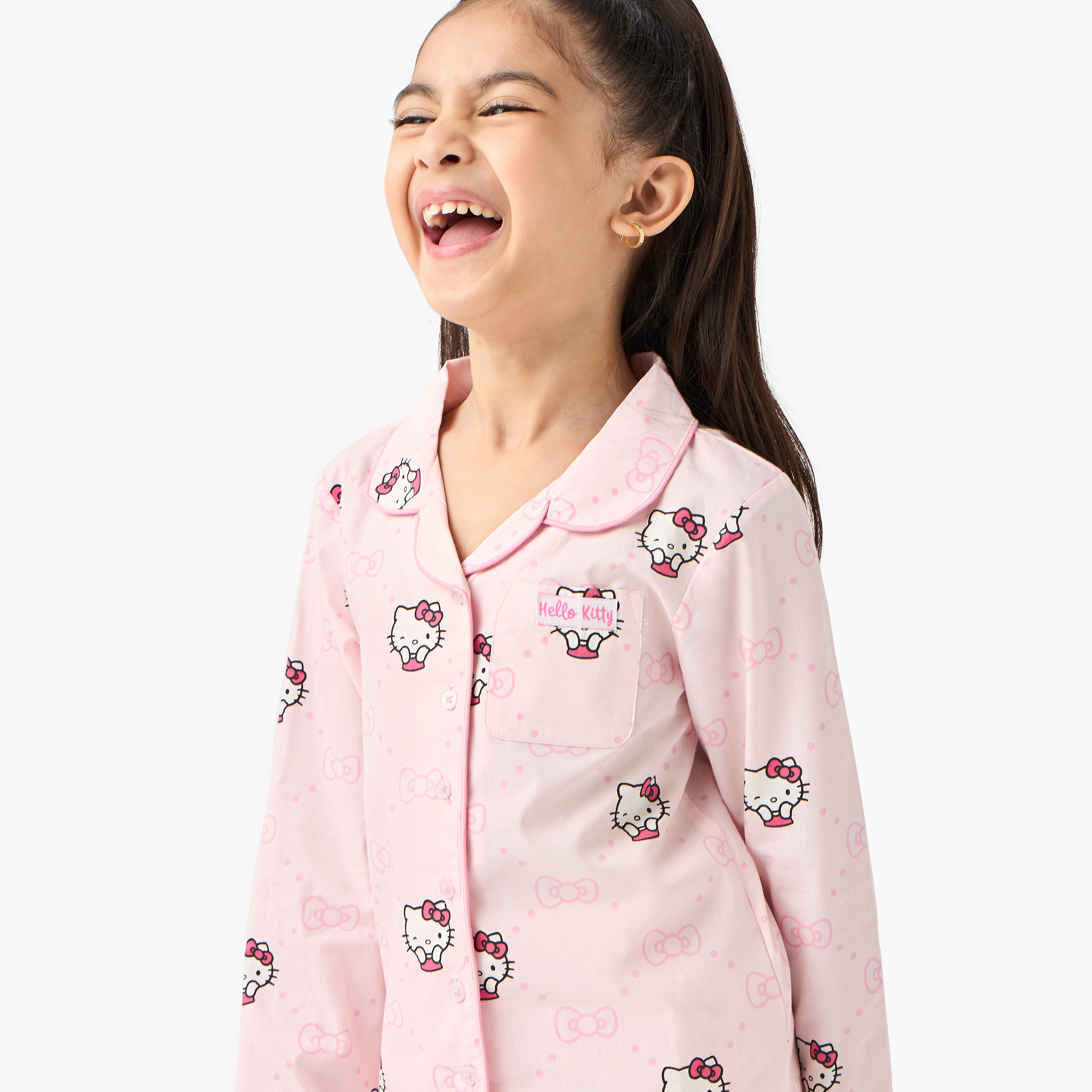 Sanrio Hello Kitty Print Shirt and Pyjama Set-girls-clothing-nightwear-image-5