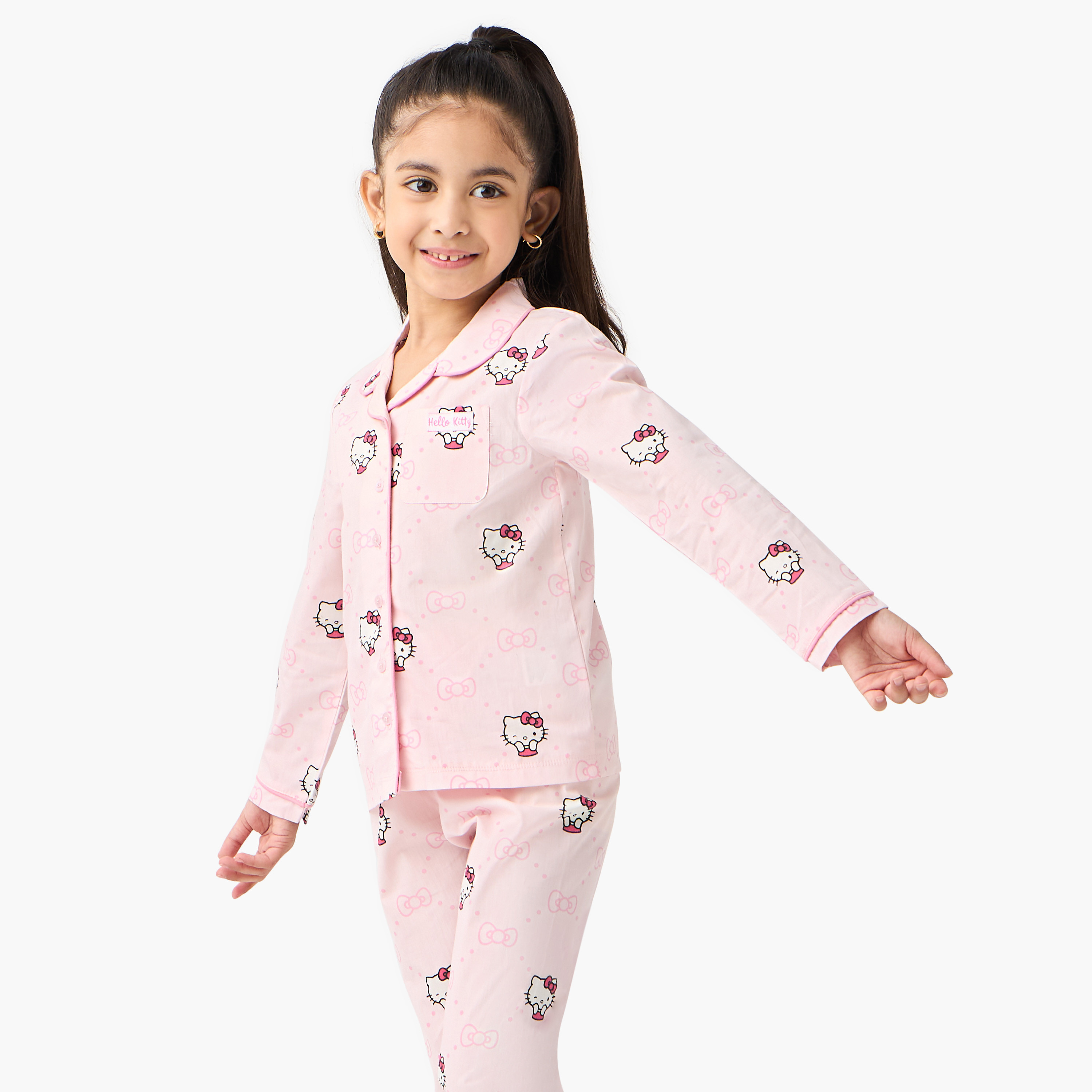 Sanrio Hello Kitty Print Shirt and Pyjama Set-girls-clothing-nightwear-image-6