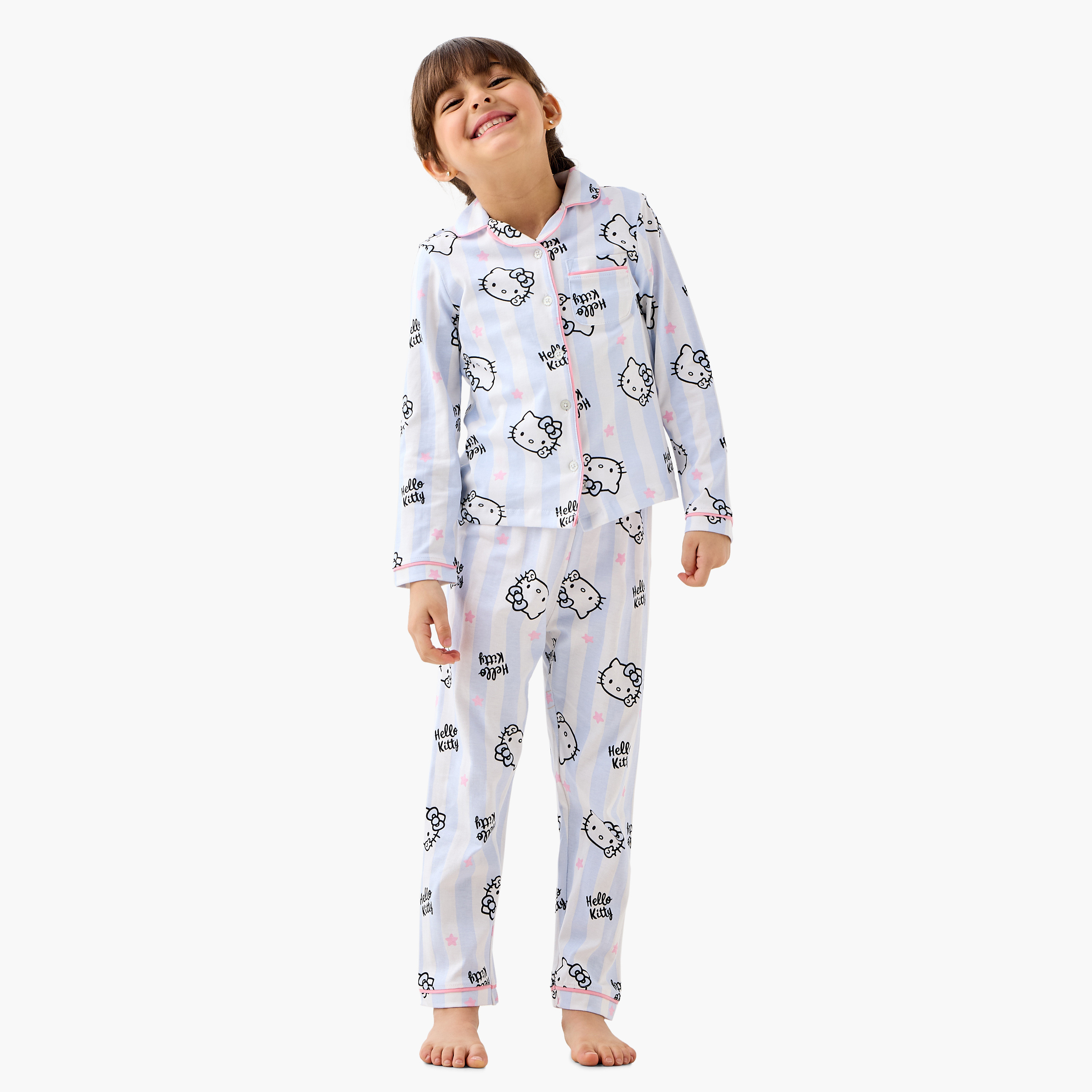 Sanrio All-Over Hello Kitty Print Shirt and Pyjama Set-girls-clothing-nightwear-image-1