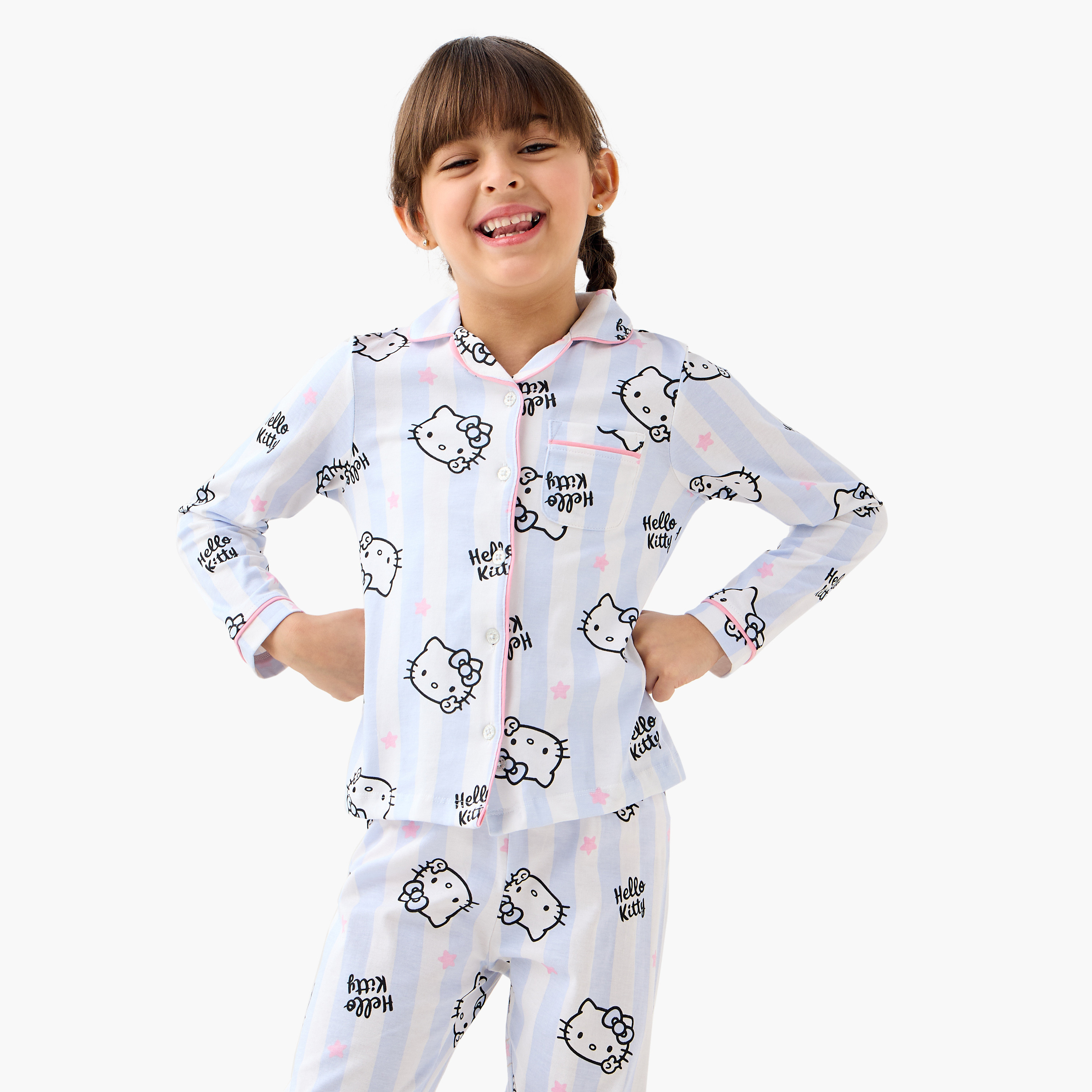Sanrio All-Over Hello Kitty Print Shirt and Pyjama Set-girls-clothing-nightwear-image-2