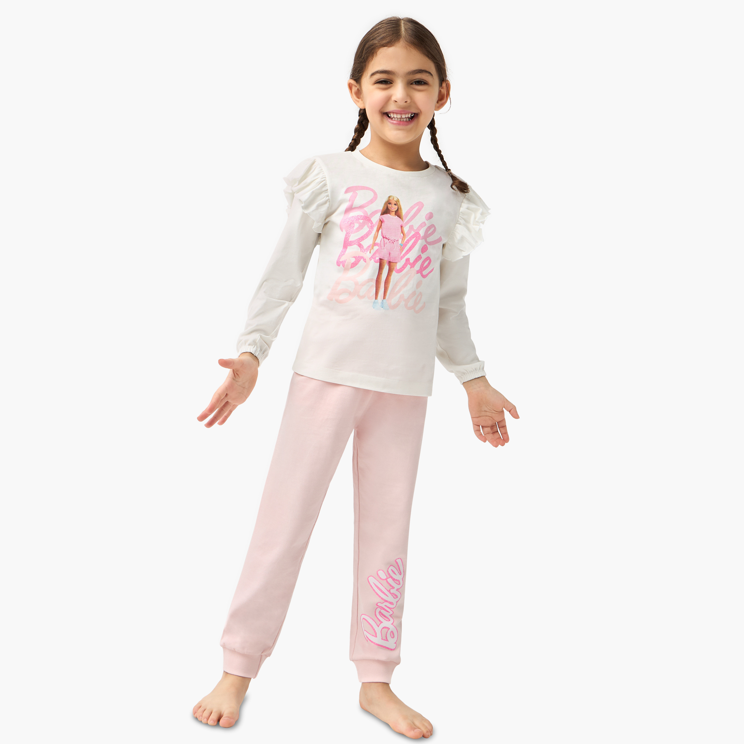 Barbie Print T-shirt and Pyjama Set-baby-girls-clothing-nightwear-pyjamasets-image-1