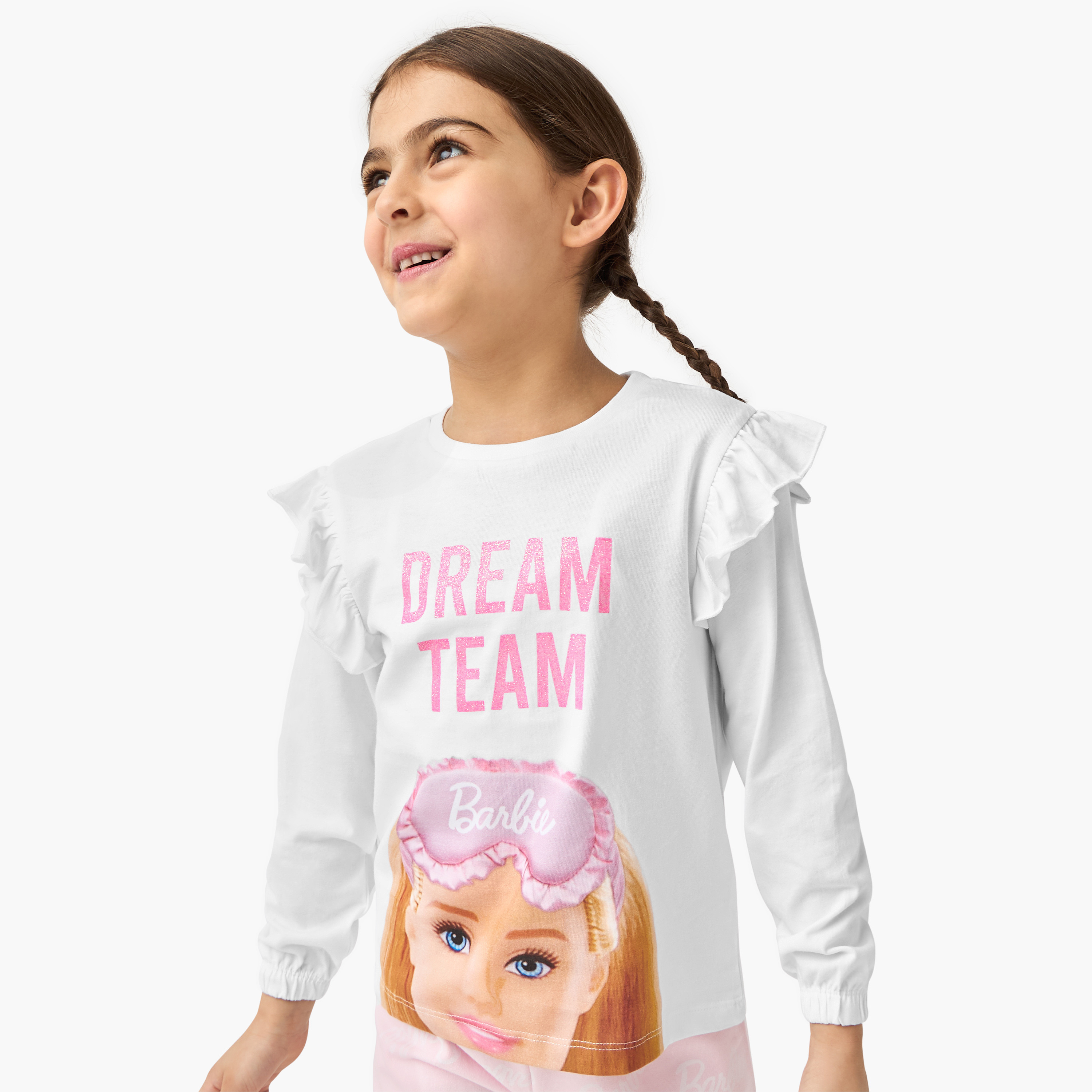 Graphic Print Long Sleeves T-shirt and Solid Pyjama Set-baby-girls-clothing-nightwear-pyjamasets-image-2