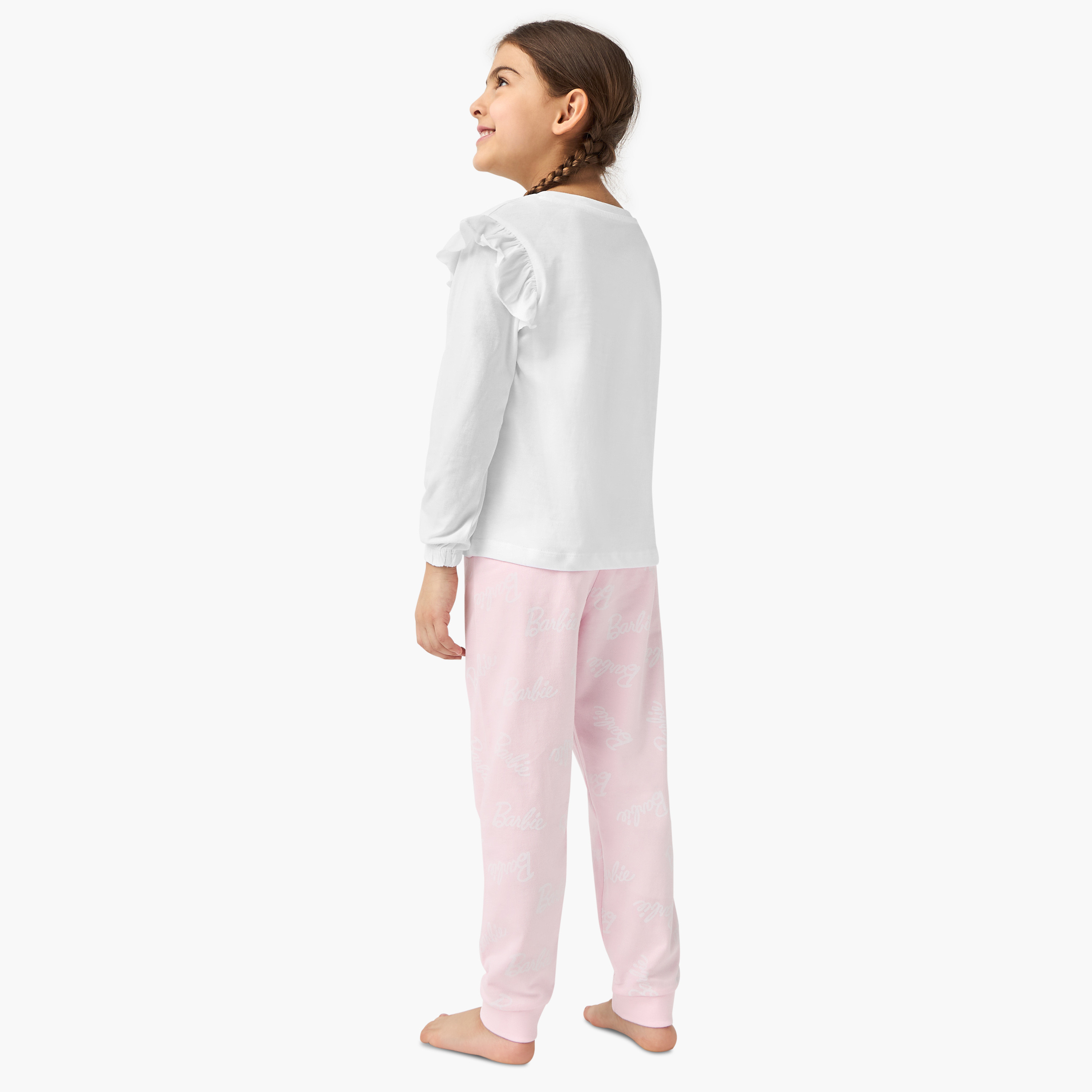 Graphic Print Long Sleeves T-shirt and Solid Pyjama Set-baby-girls-clothing-nightwear-pyjamasets-image-4
