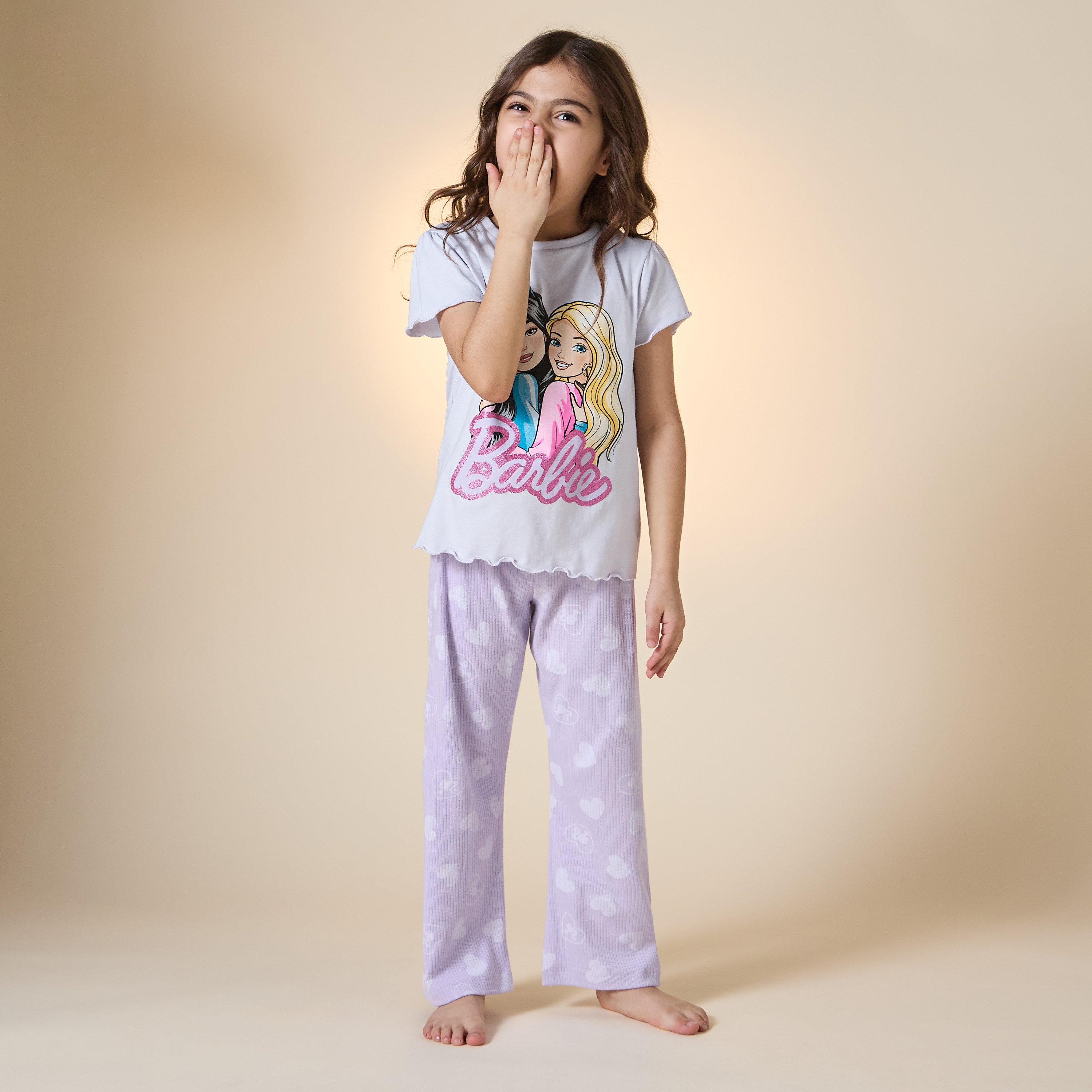Barbie Print T-shirt and Pyjama Set-baby-girls-clothing-nightwear-pyjamasets-image-1