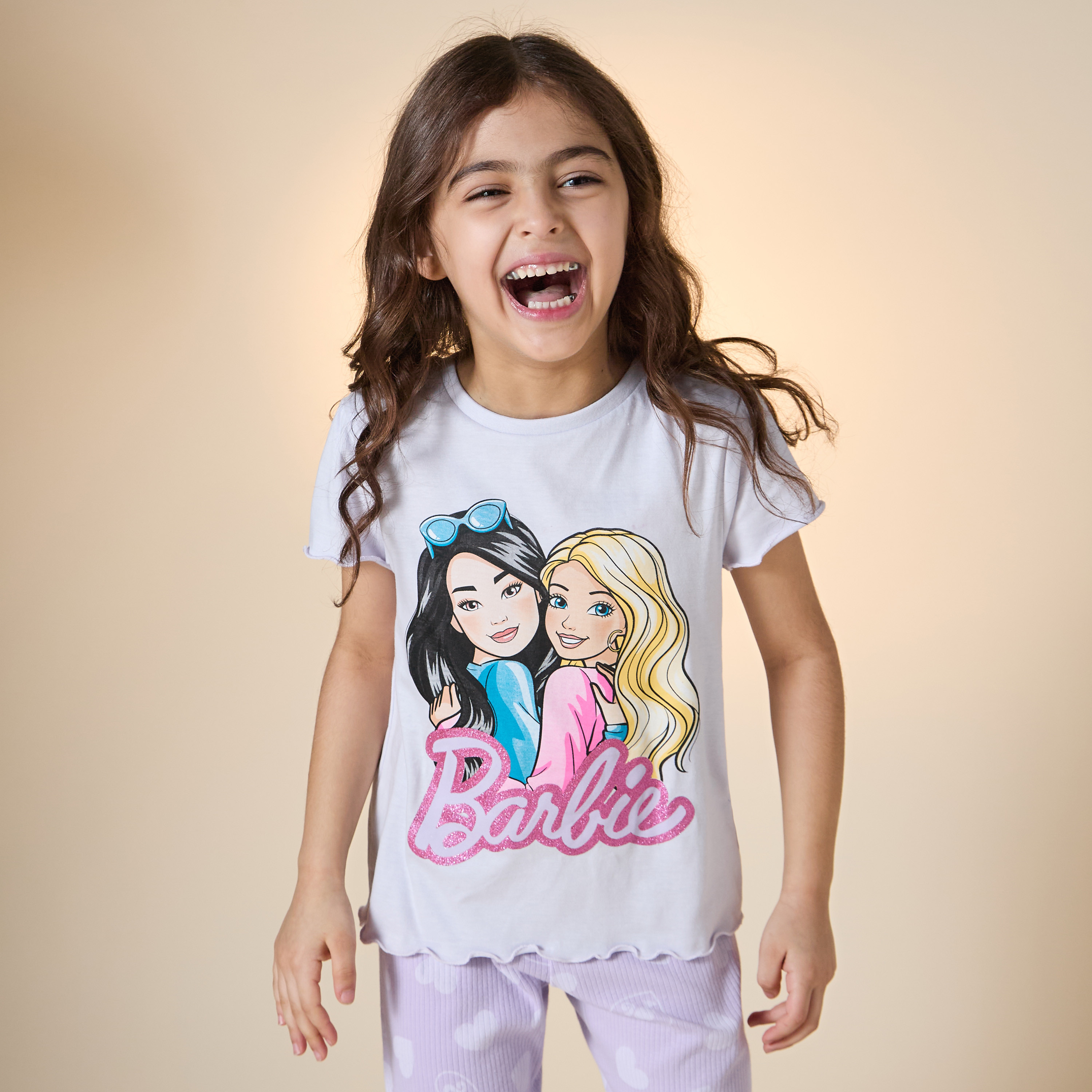 Barbie Print T-shirt and Pyjama Set-baby-girls-clothing-nightwear-pyjamasets-image-2