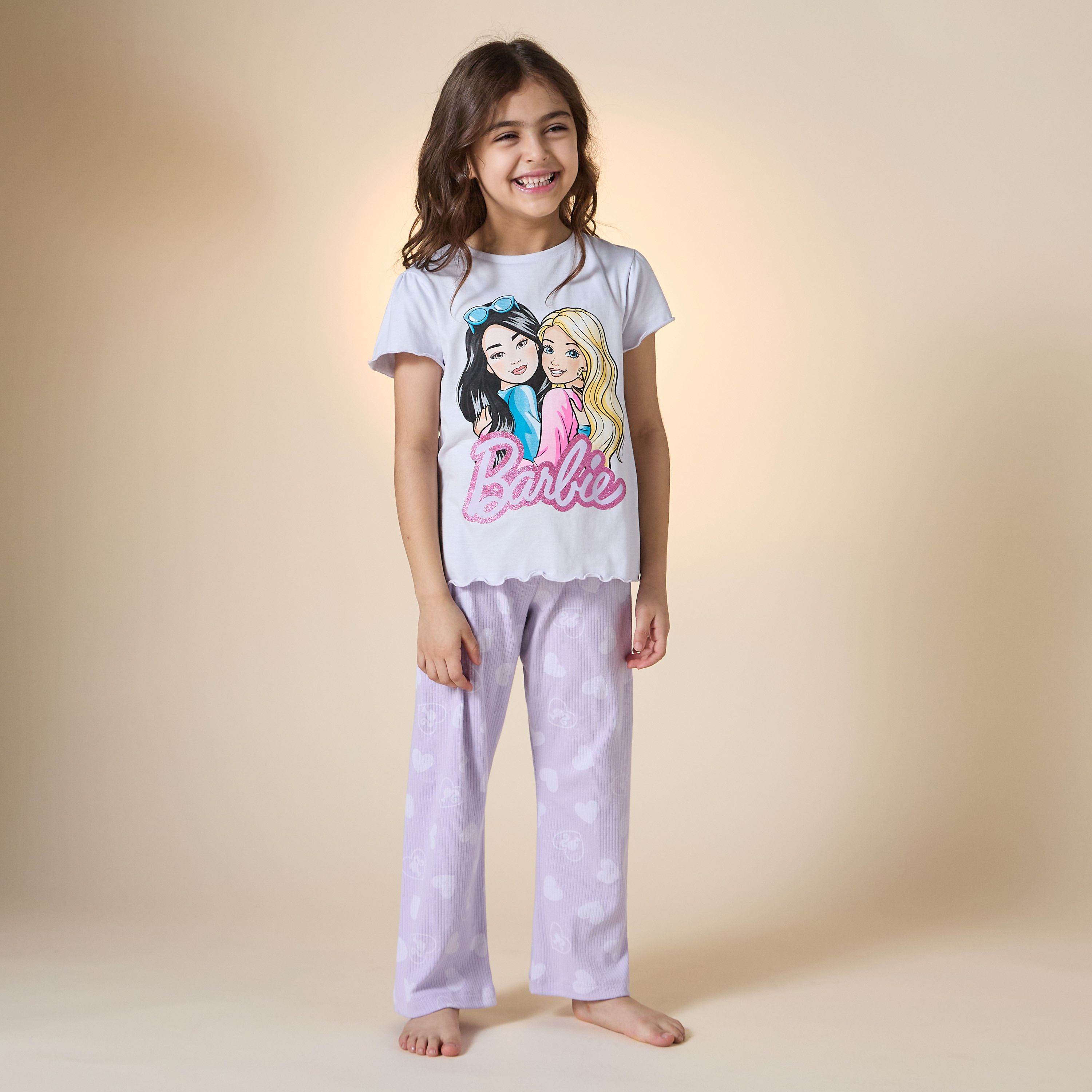 Barbie Print T-shirt and Pyjama Set-baby-girls-clothing-nightwear-pyjamasets-image-7