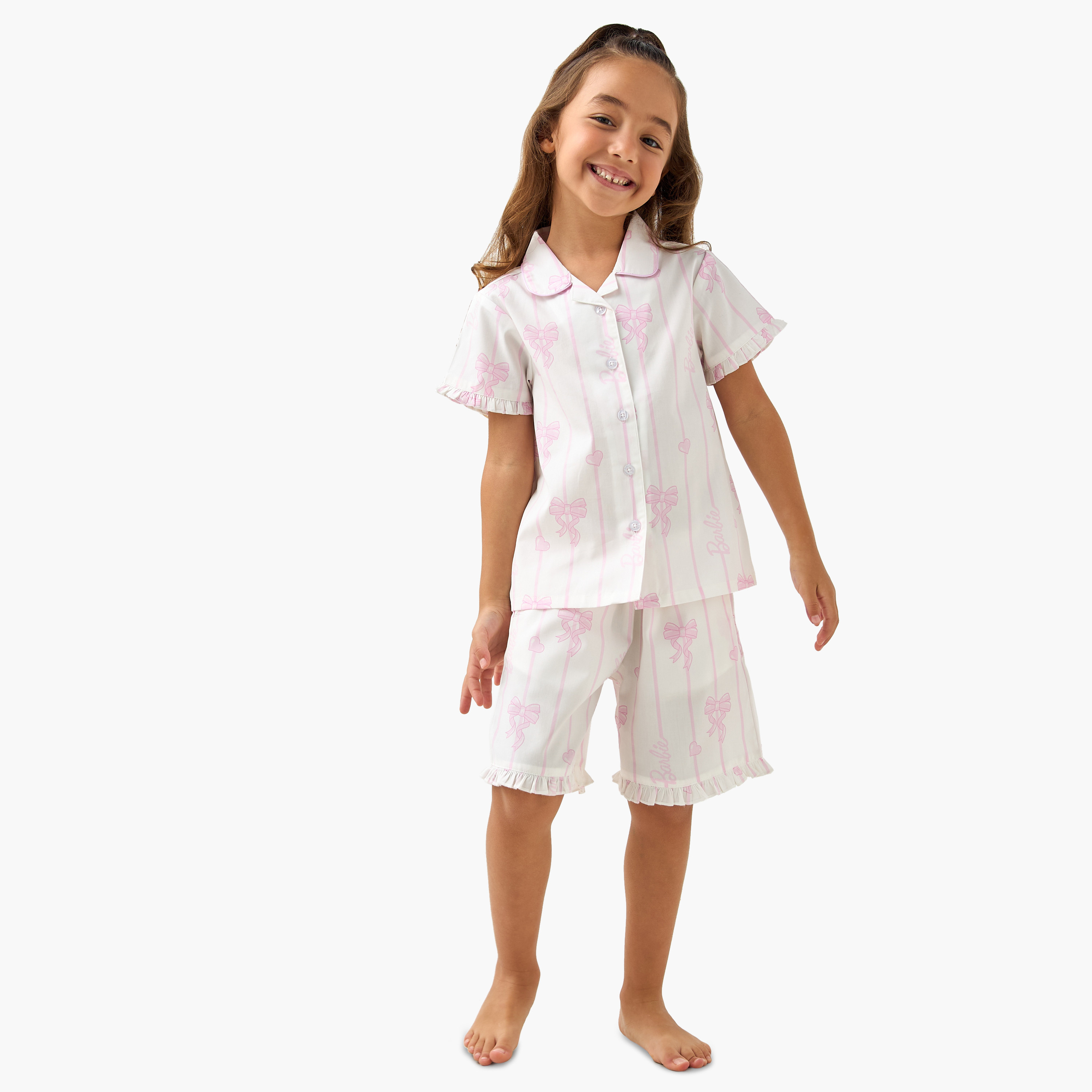 Barbie Print Shirt and Shorts Set-baby-girls-clothing-nightwear-pyjamasets-image-1