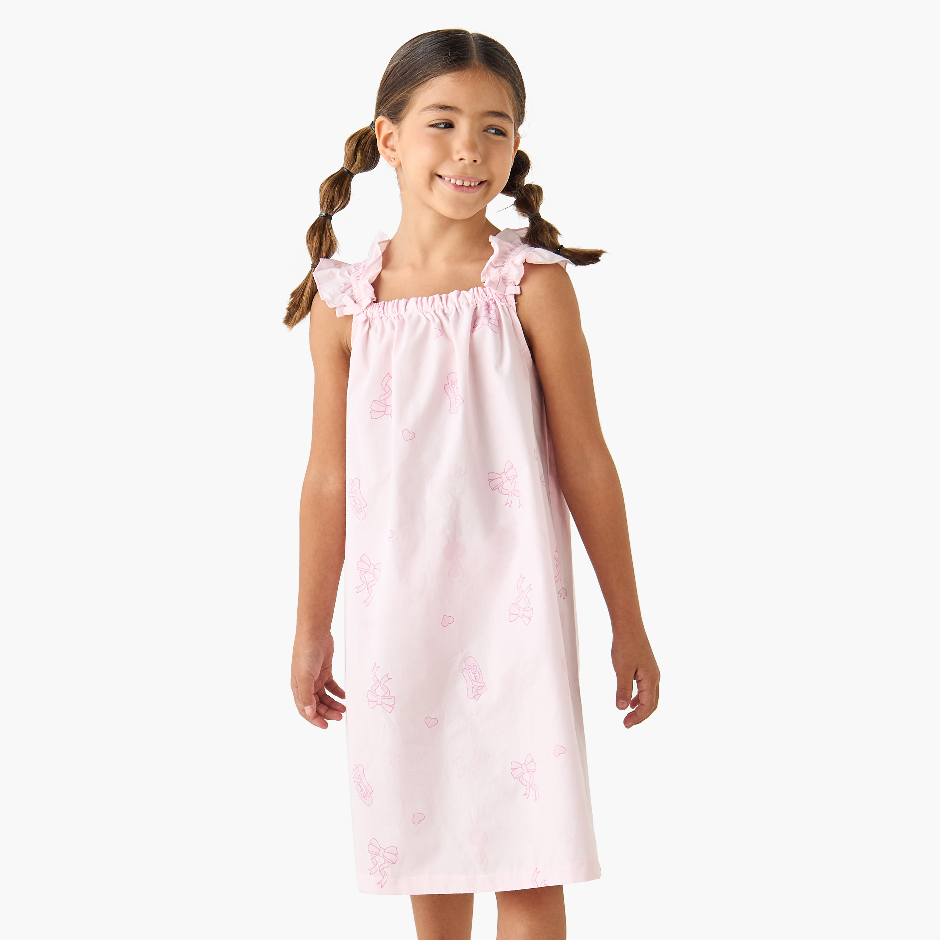 Bow Print Sleeveless Night Dress with Ruffle Detail-girls-clothing-nightwear-image-1