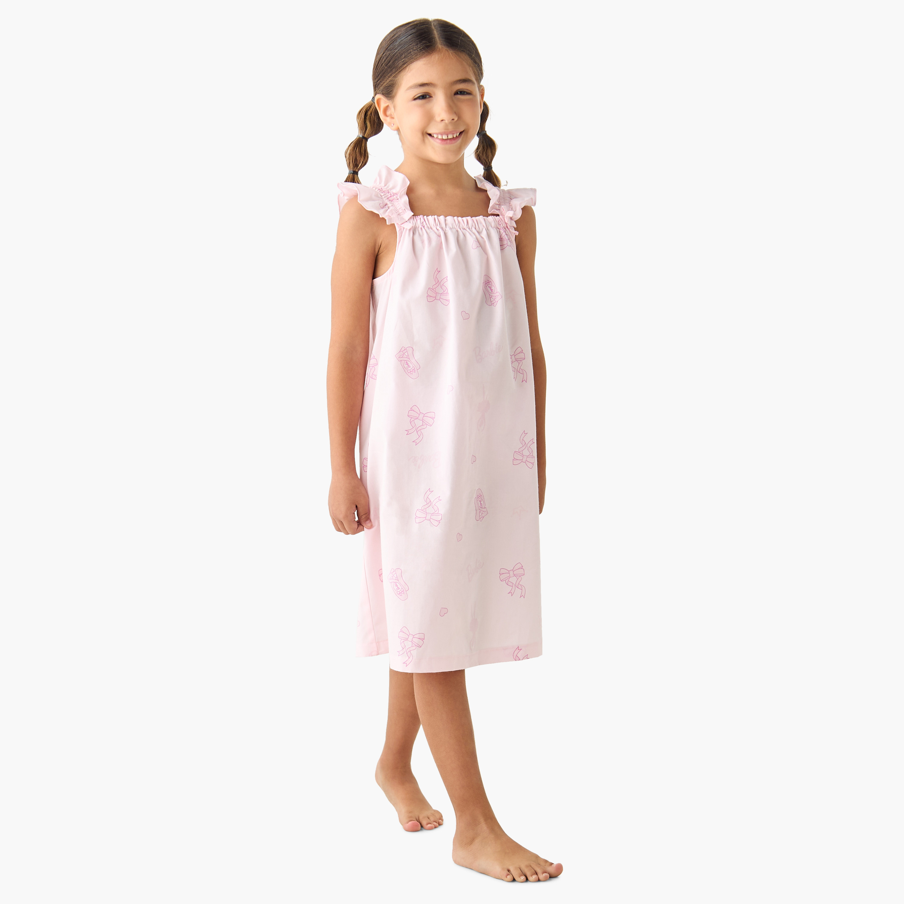 Bow Print Sleeveless Night Dress with Ruffle Detail-girls-clothing-nightwear-image-2