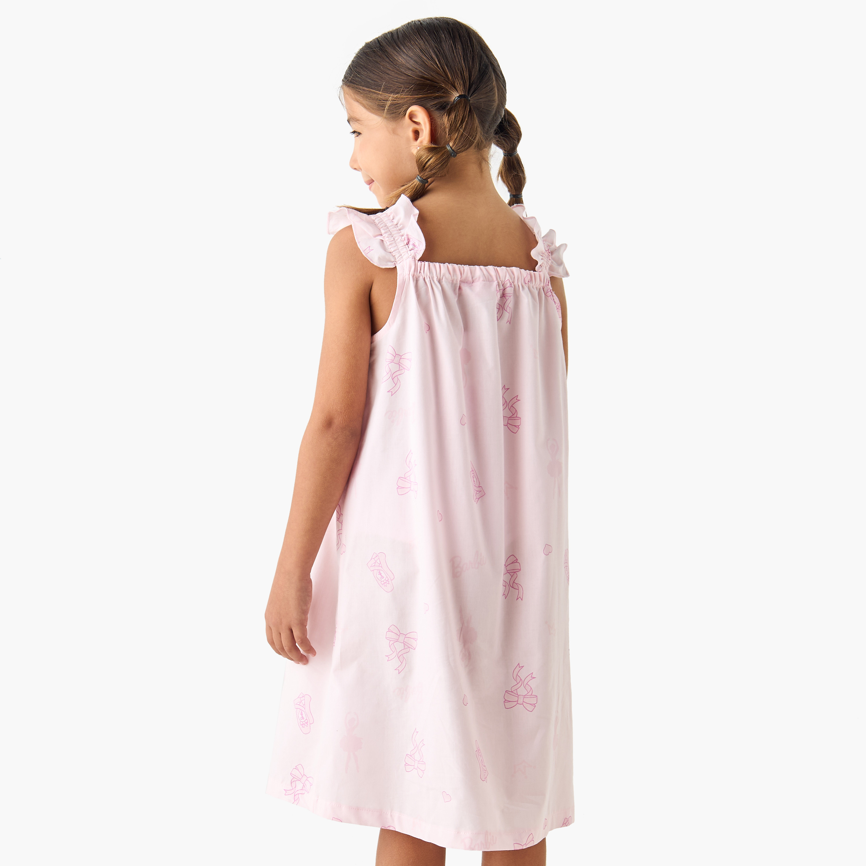 Bow Print Sleeveless Night Dress with Ruffle Detail-girls-clothing-nightwear-image-3