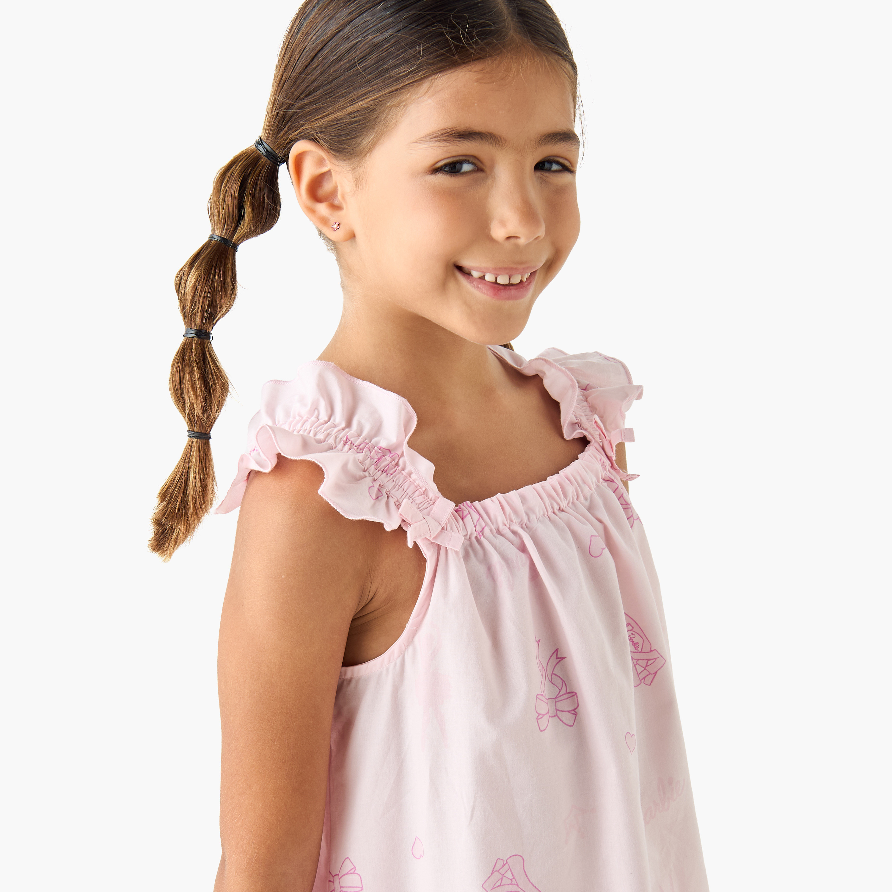 Bow Print Sleeveless Night Dress with Ruffle Detail-girls-clothing-nightwear-image-4
