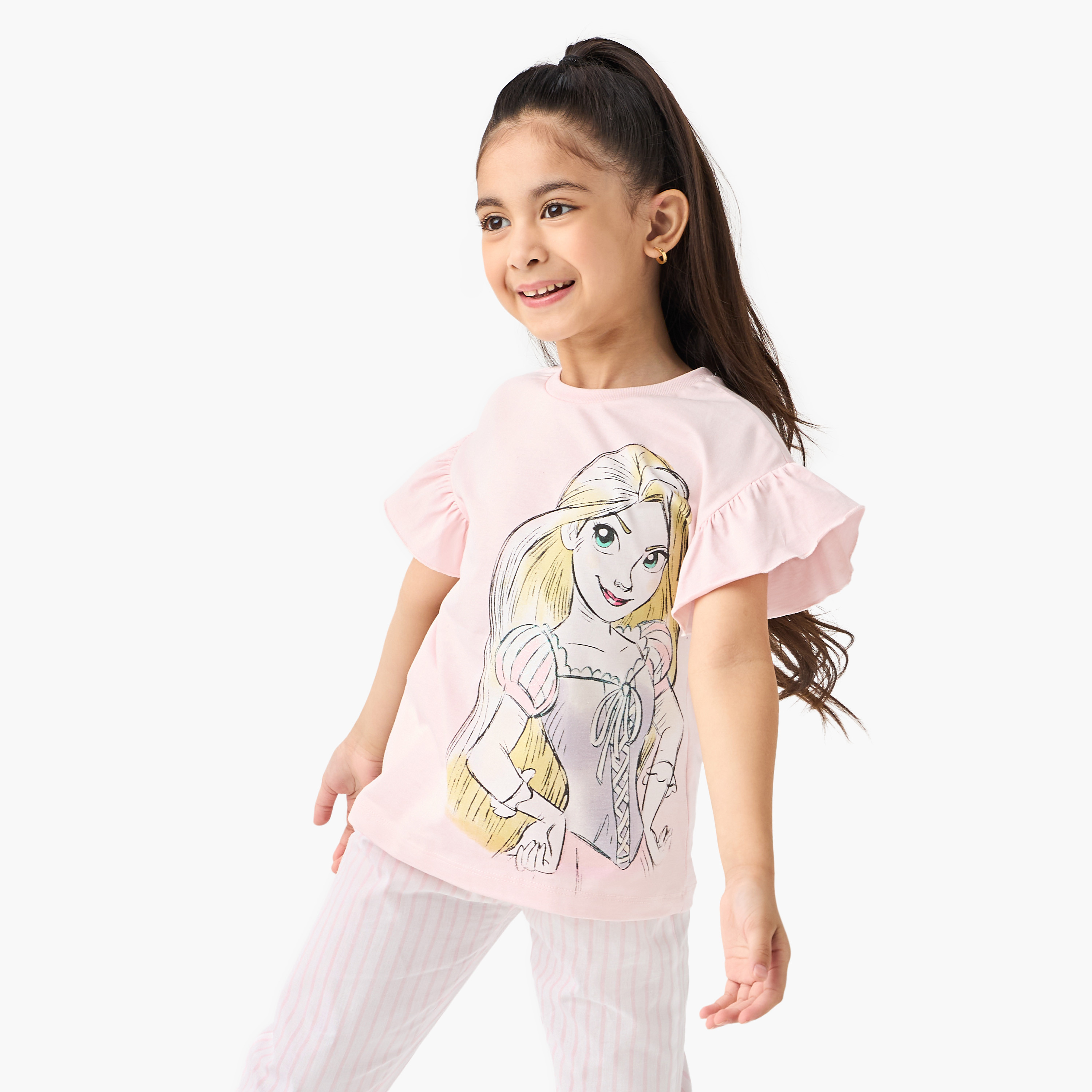 Disney Rapunzel Print T-shirt and Pyjama Set-baby-girls-clothing-nightwear-pyjamasets-image-1