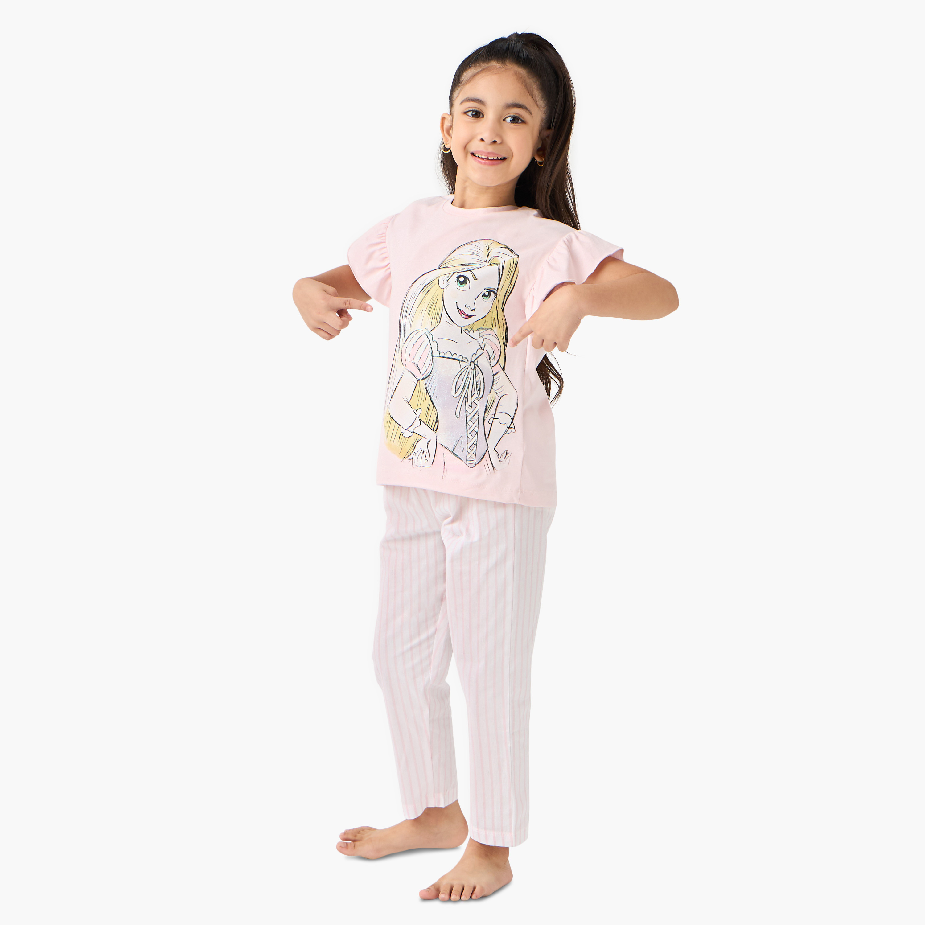 Disney Rapunzel Print T-shirt and Pyjama Set-baby-girls-clothing-nightwear-pyjamasets-image-2