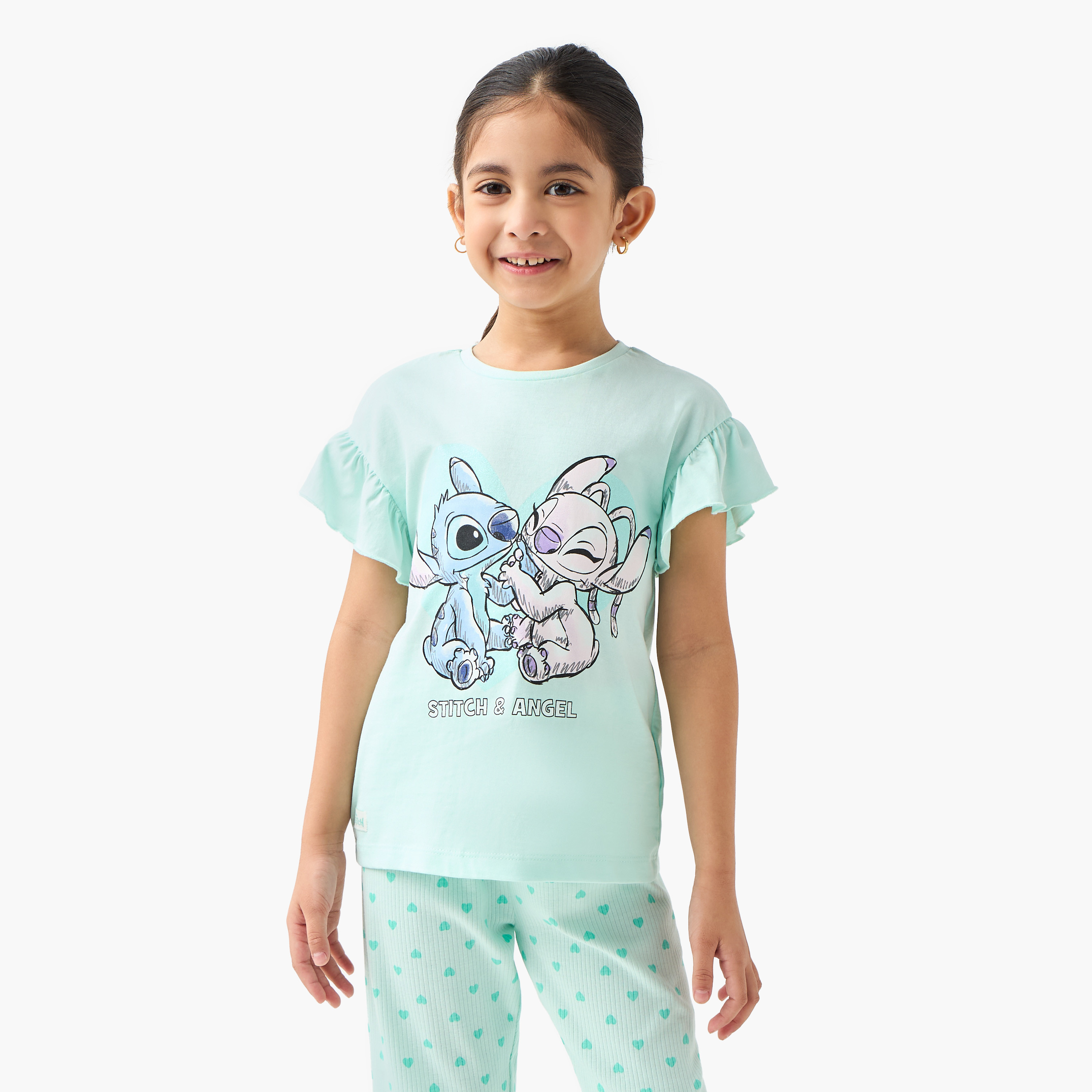 Disney Stitch and Angel Print T-shirt and Pyjama Set-girls-clothing-nightwear-image-5