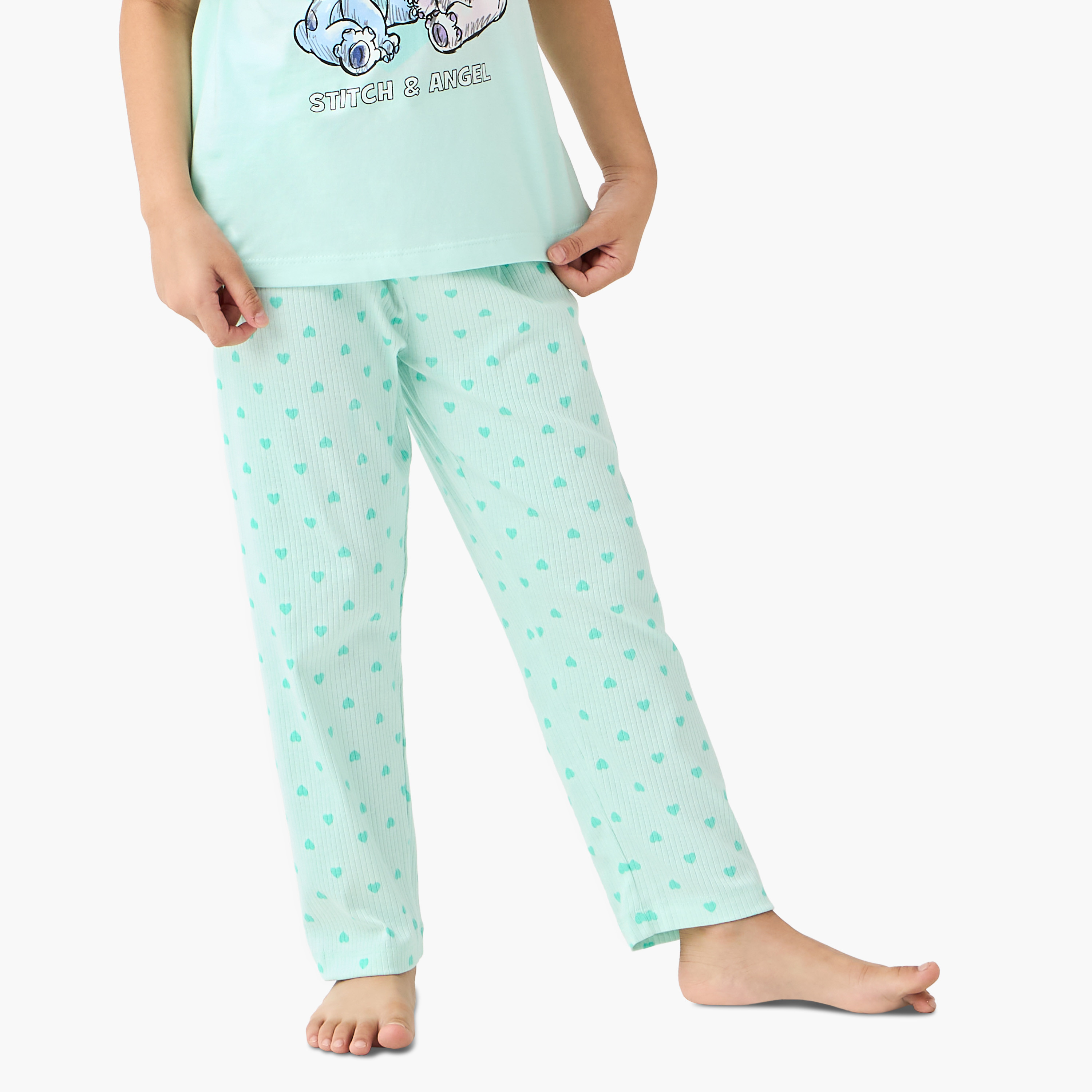Disney Stitch and Angel Print T-shirt and Pyjama Set-girls-clothing-nightwear-image-6