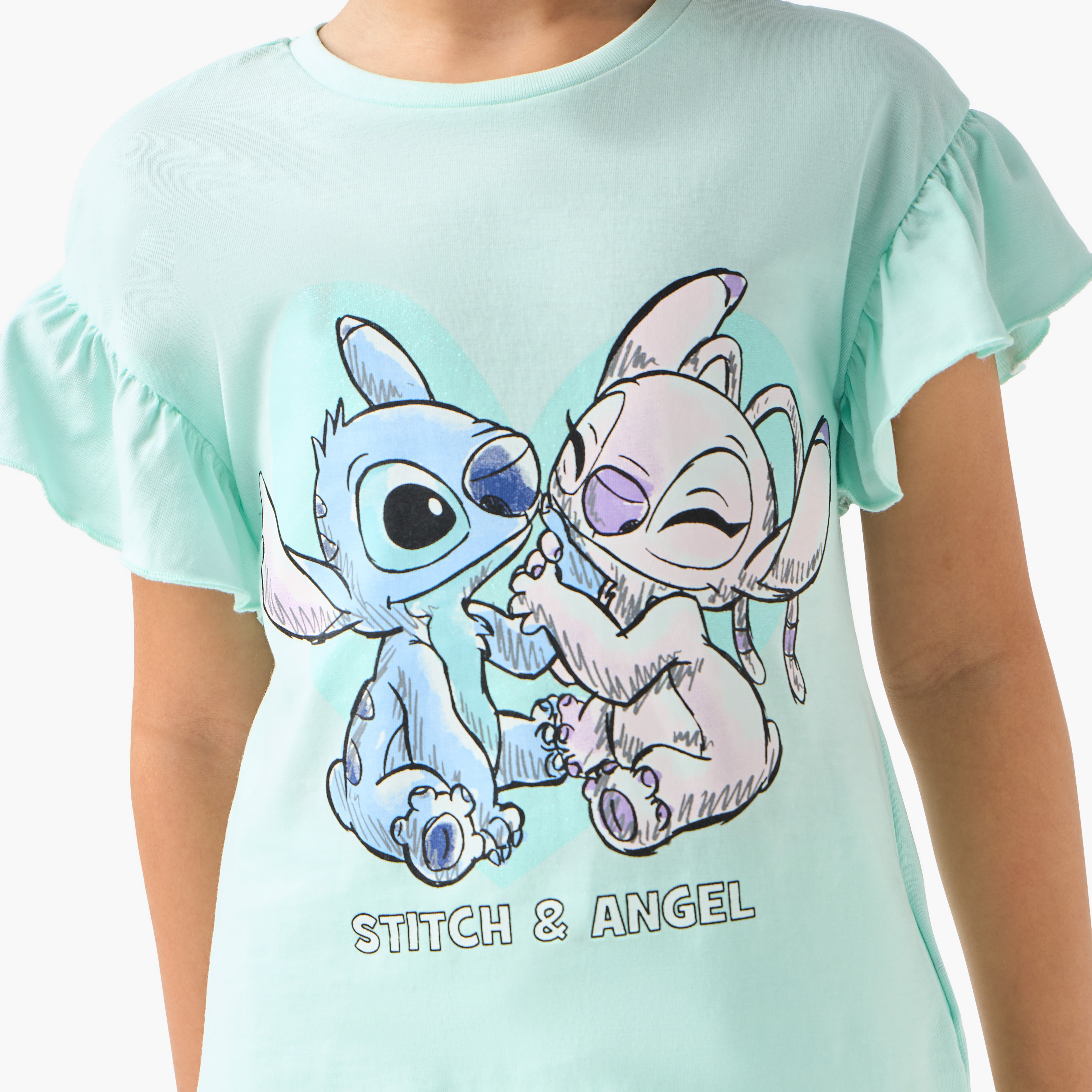 Disney Stitch and Angel Print T-shirt and Pyjama Set-girls-clothing-nightwear-image-7