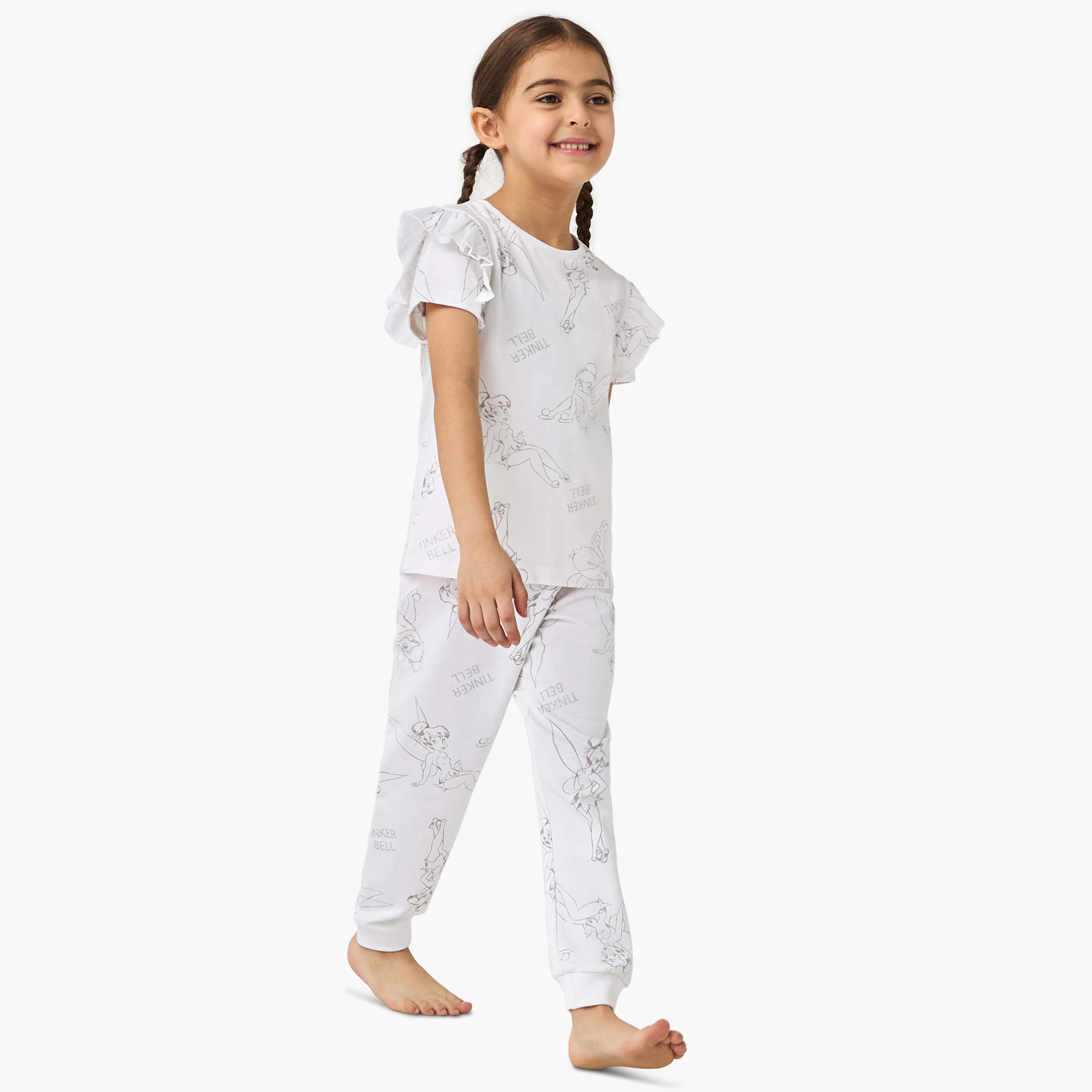 Disney Tinker Bell Print T-shirt and Pyjama Set-baby-girls-clothing-nightwear-pyjamasets-image-1
