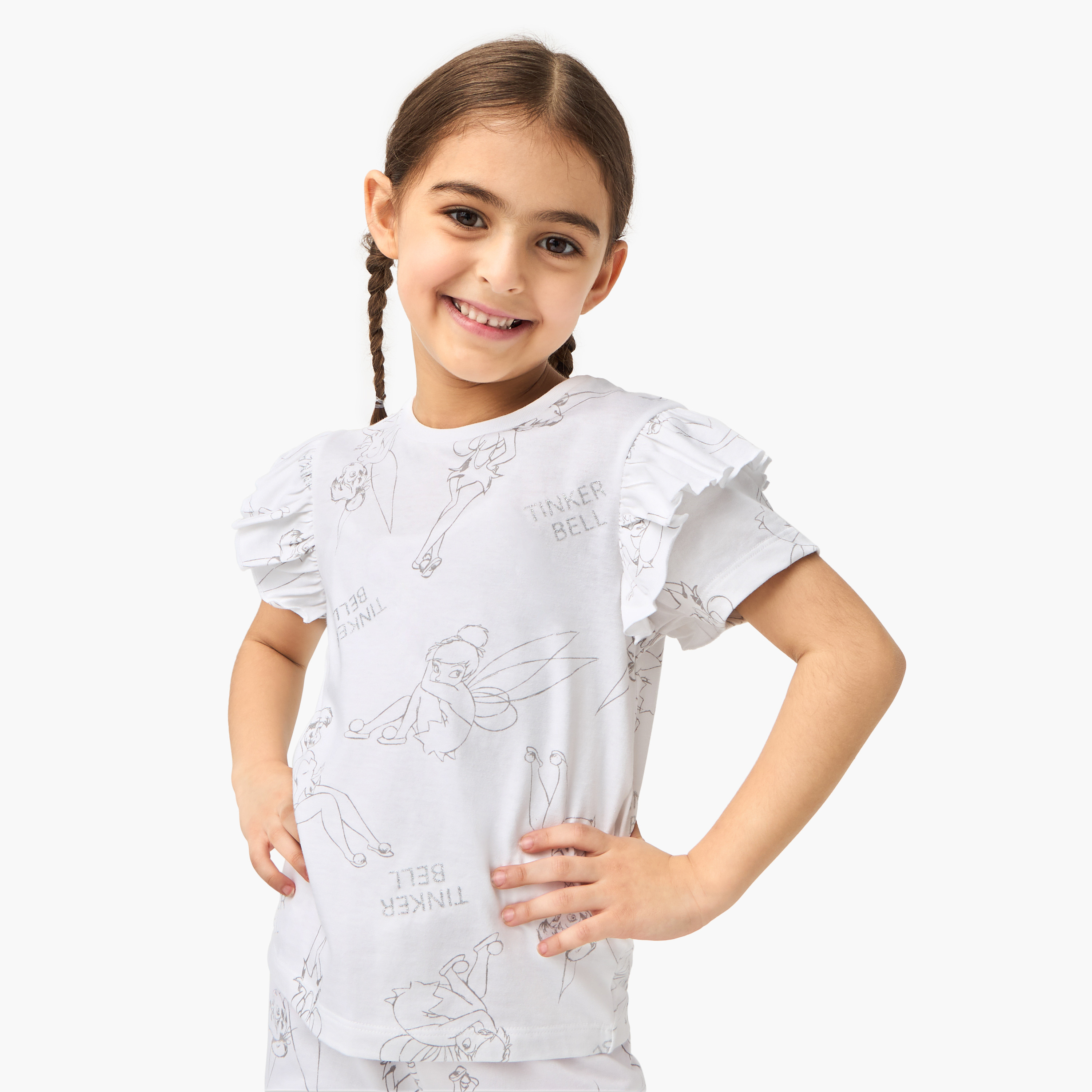 Disney Tinker Bell Print T-shirt and Pyjama Set-baby-girls-clothing-nightwear-pyjamasets-image-2