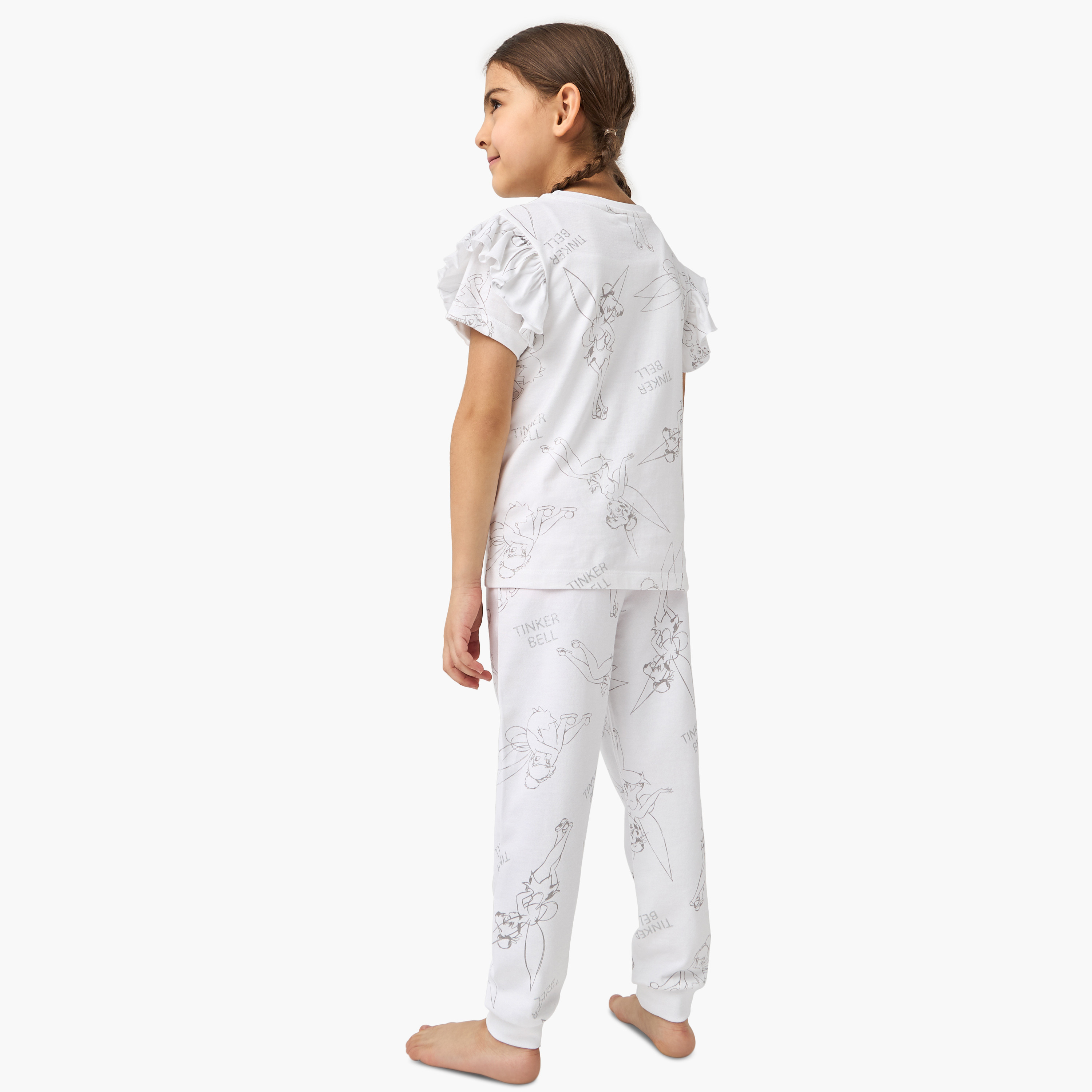 Disney Tinker Bell Print T-shirt and Pyjama Set-baby-girls-clothing-nightwear-pyjamasets-image-4