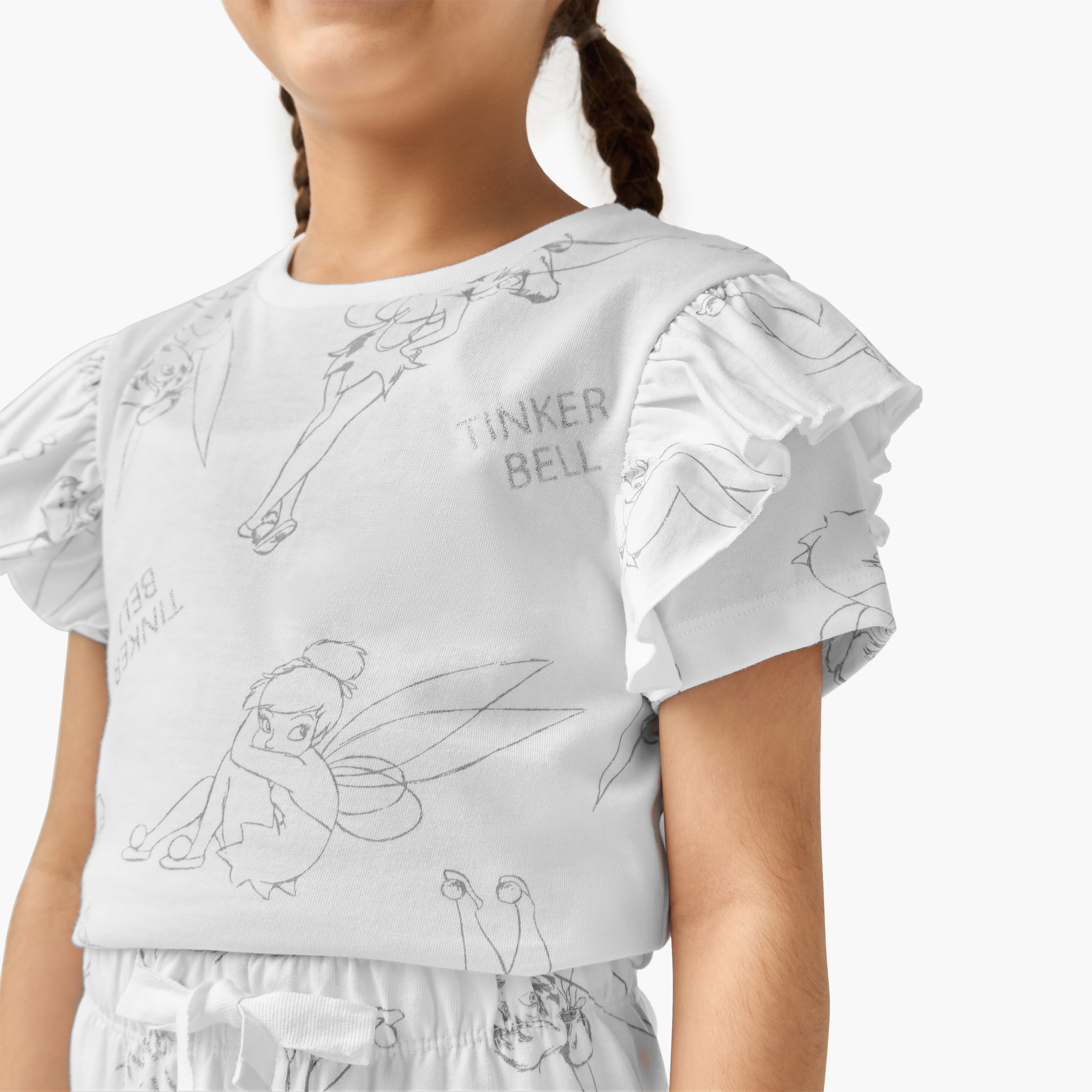 Disney Tinker Bell Print T-shirt and Pyjama Set-baby-girls-clothing-nightwear-pyjamasets-image-5