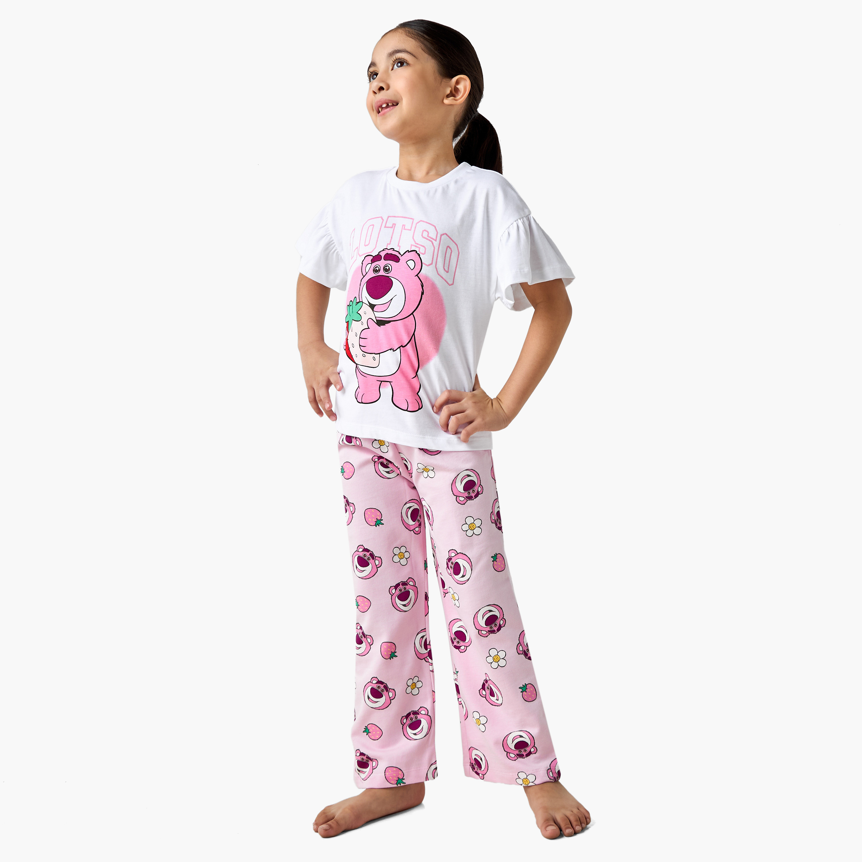 Disney Lotso Print T-shirt and Pyjama Set-girls-clothing-nightwear-image-1