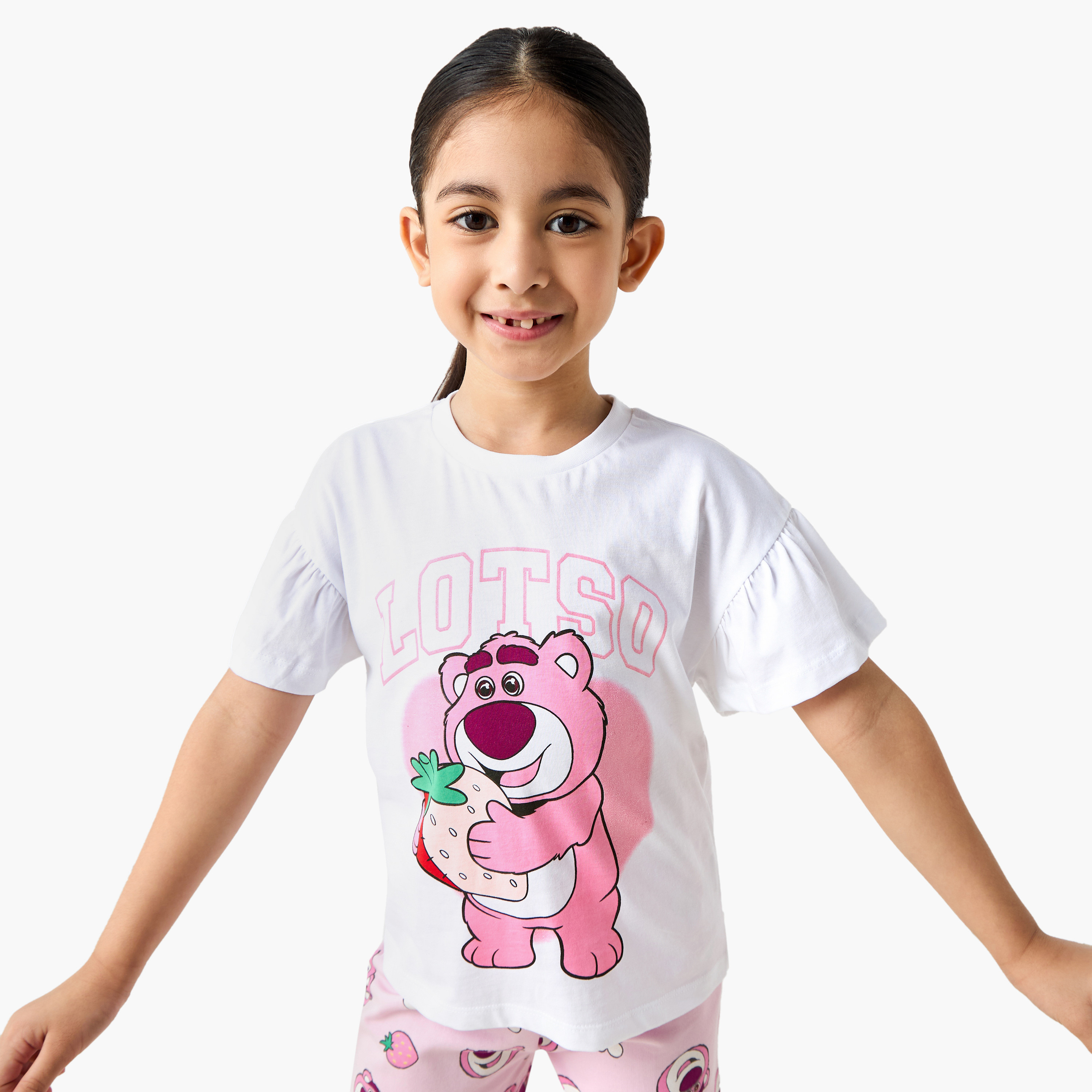Disney Lotso Print T-shirt and Pyjama Set-girls-clothing-nightwear-image-2