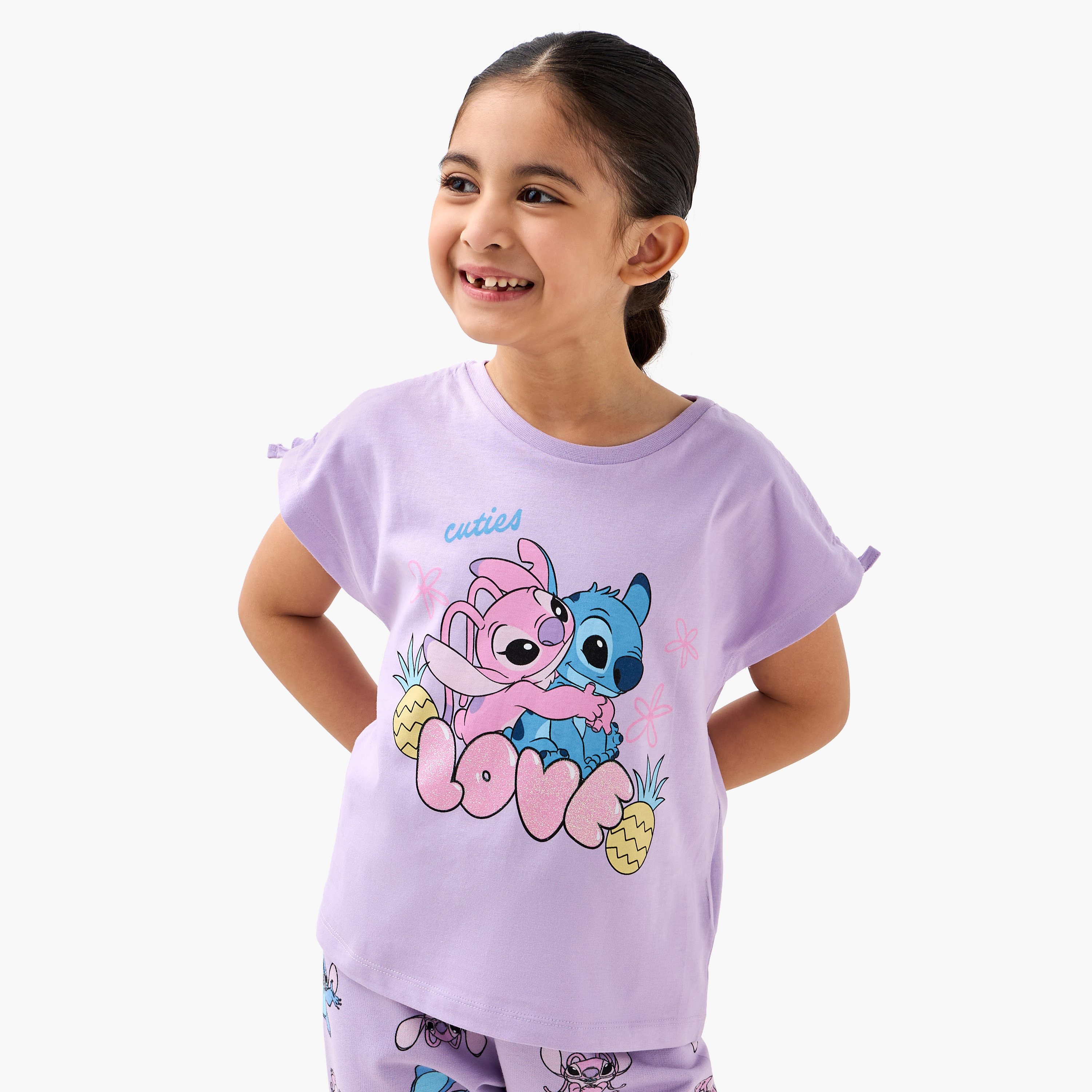 Disney Angel and Stitch Print T-shirt and Pyjama Set-baby-girls-clothing-nightwear-pyjamasets-image-2