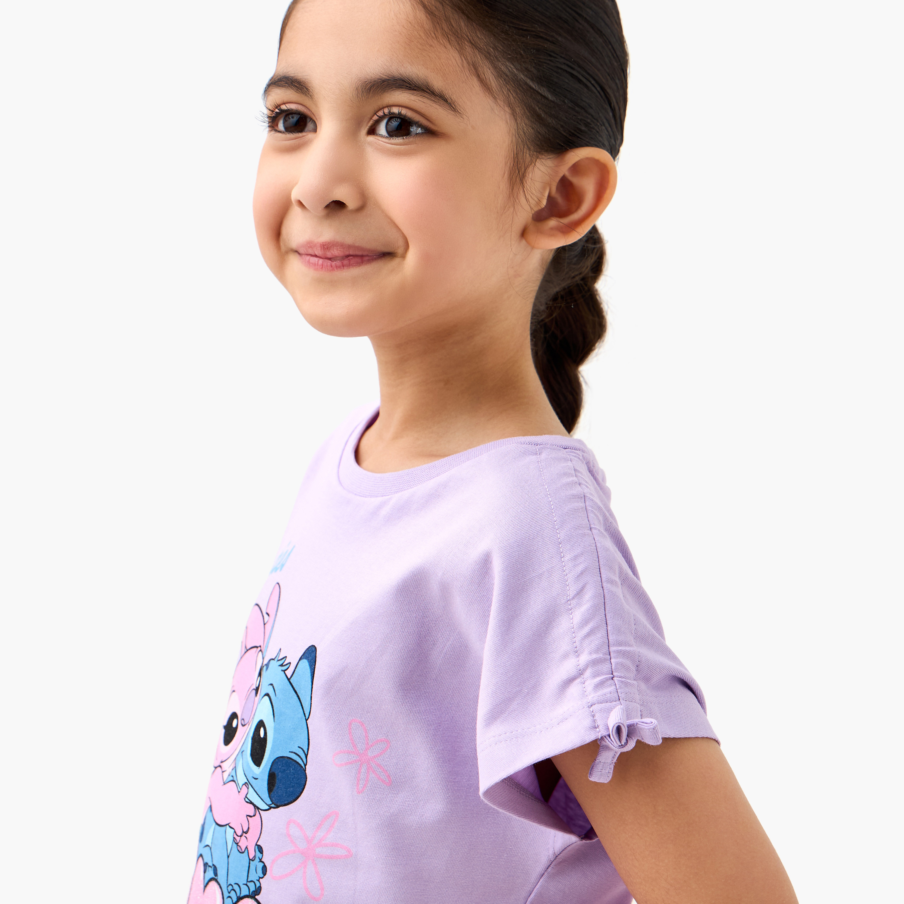 Disney Angel and Stitch Print T-shirt and Pyjama Set-baby-girls-clothing-nightwear-pyjamasets-image-5