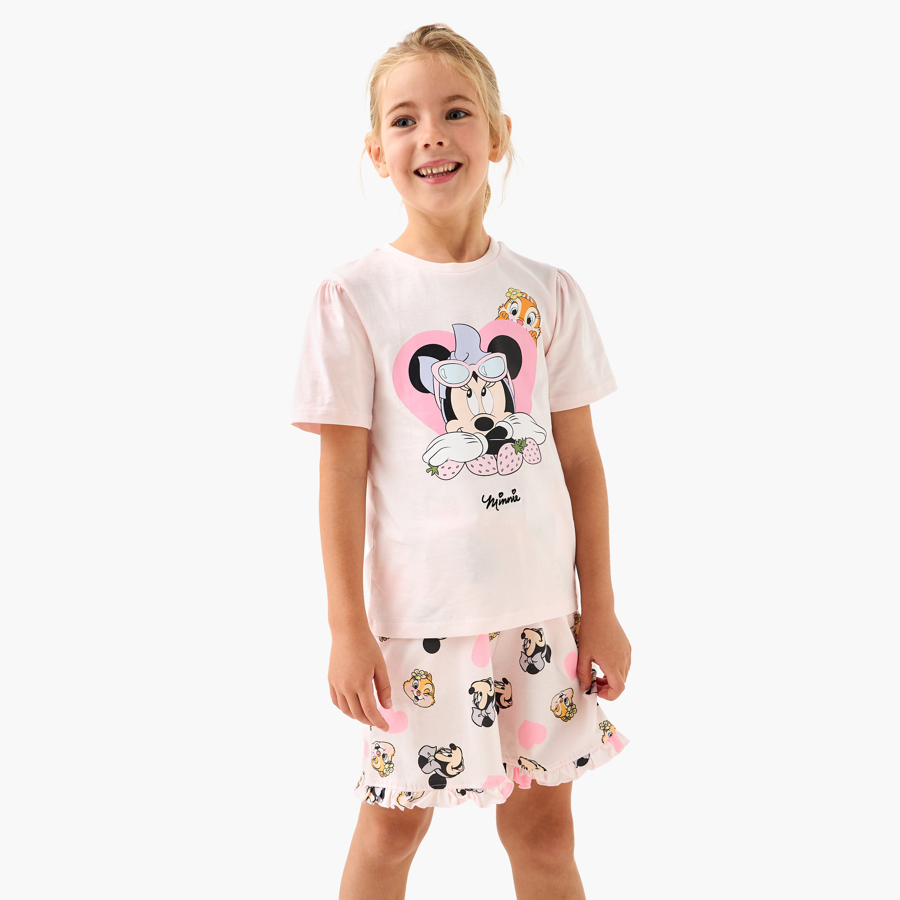 Disney Minnie Mouse Print T-shirt and Shorts Set-girls-clothing-nightwear-image-1
