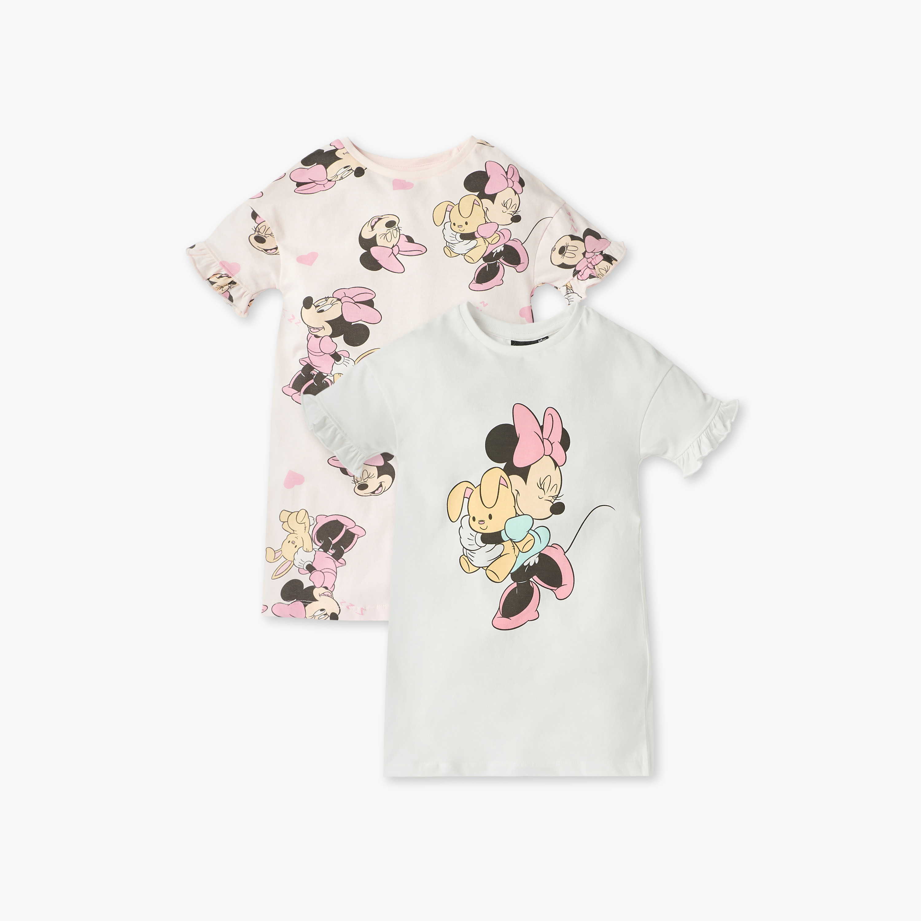 Disney Minnie Mouse Print Night Dress with Short Sleeves - Set of 2-girls-clothing-nightwear-image-1