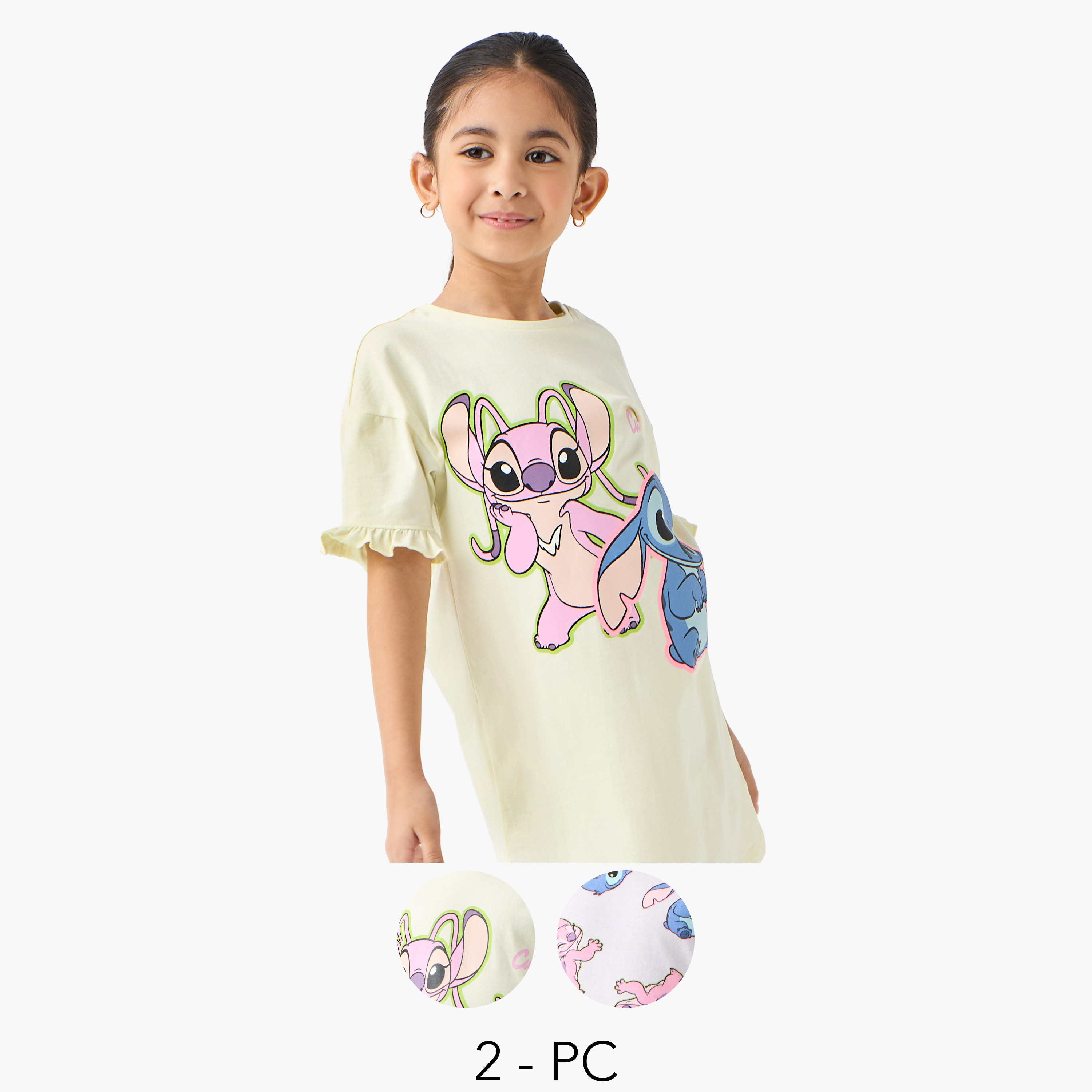 Disney Lilo and Stitch Print Night Dress with Round Neck - Set of 2-girls-clothing-nightwear-image-1