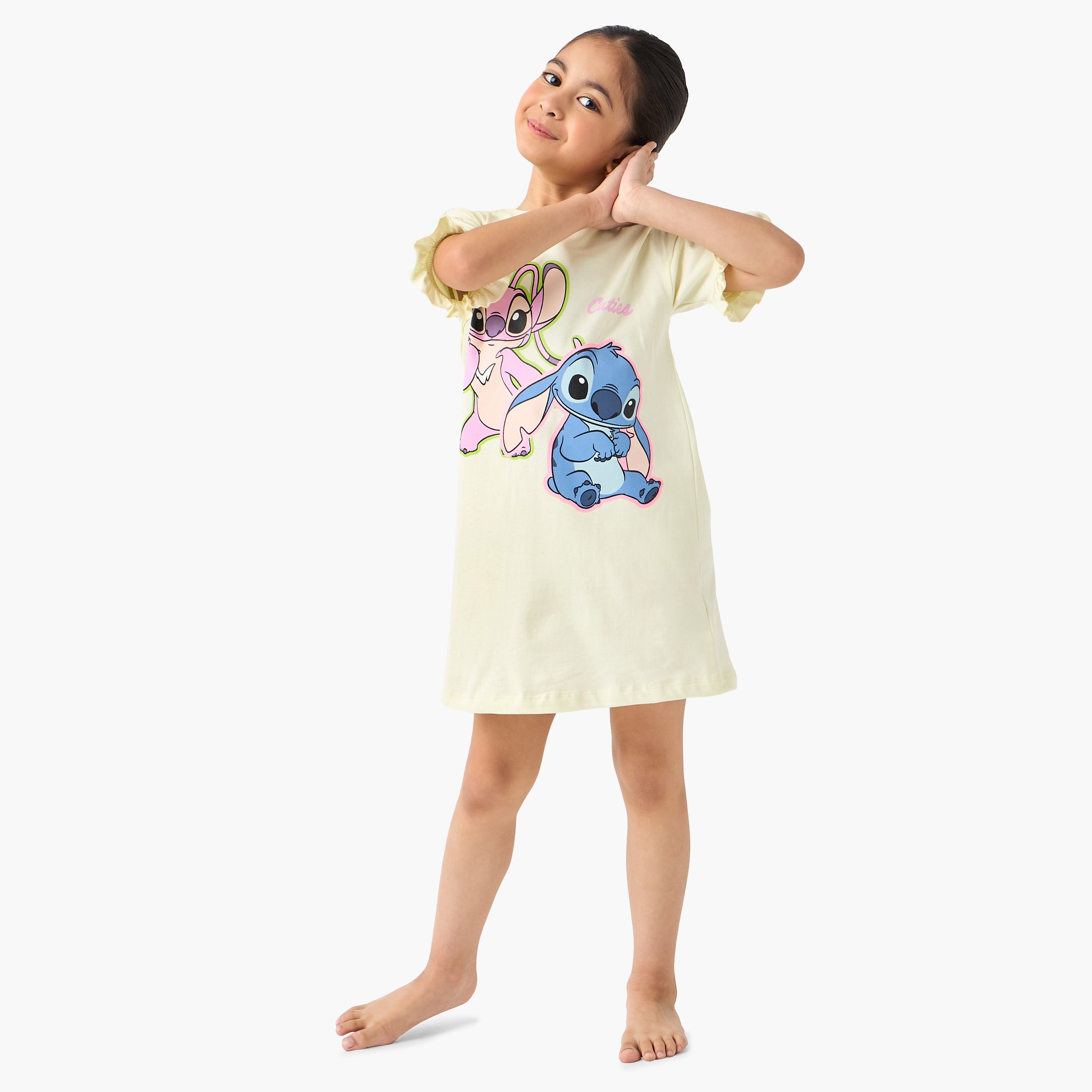 Disney Lilo and Stitch Print Night Dress with Round Neck - Set of 2-girls-clothing-nightwear-image-2