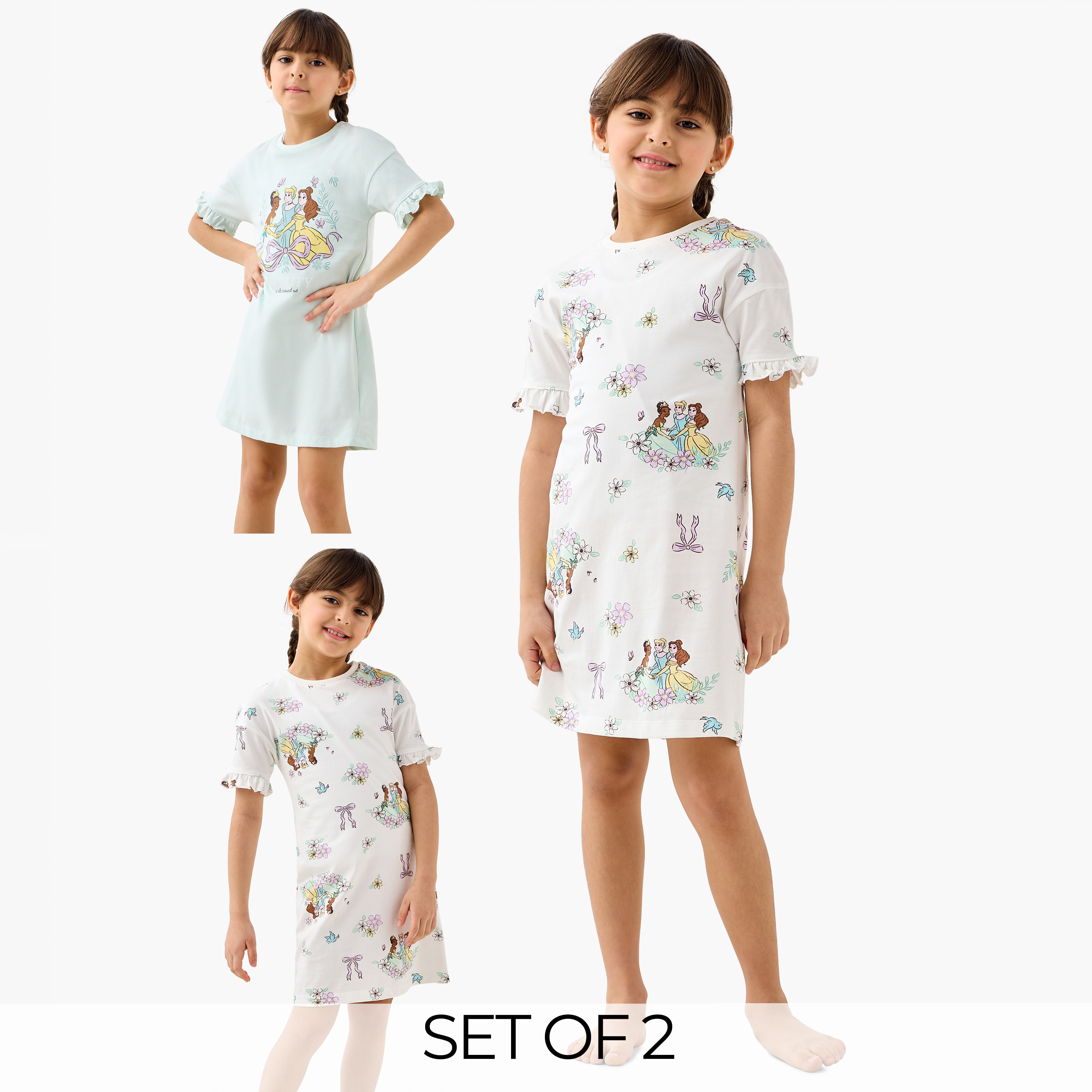 فستان نوم بأكمام قصيرة وطبعات من ديزني - طقم من قطعتين-girls-clothing-nightwear-image-1