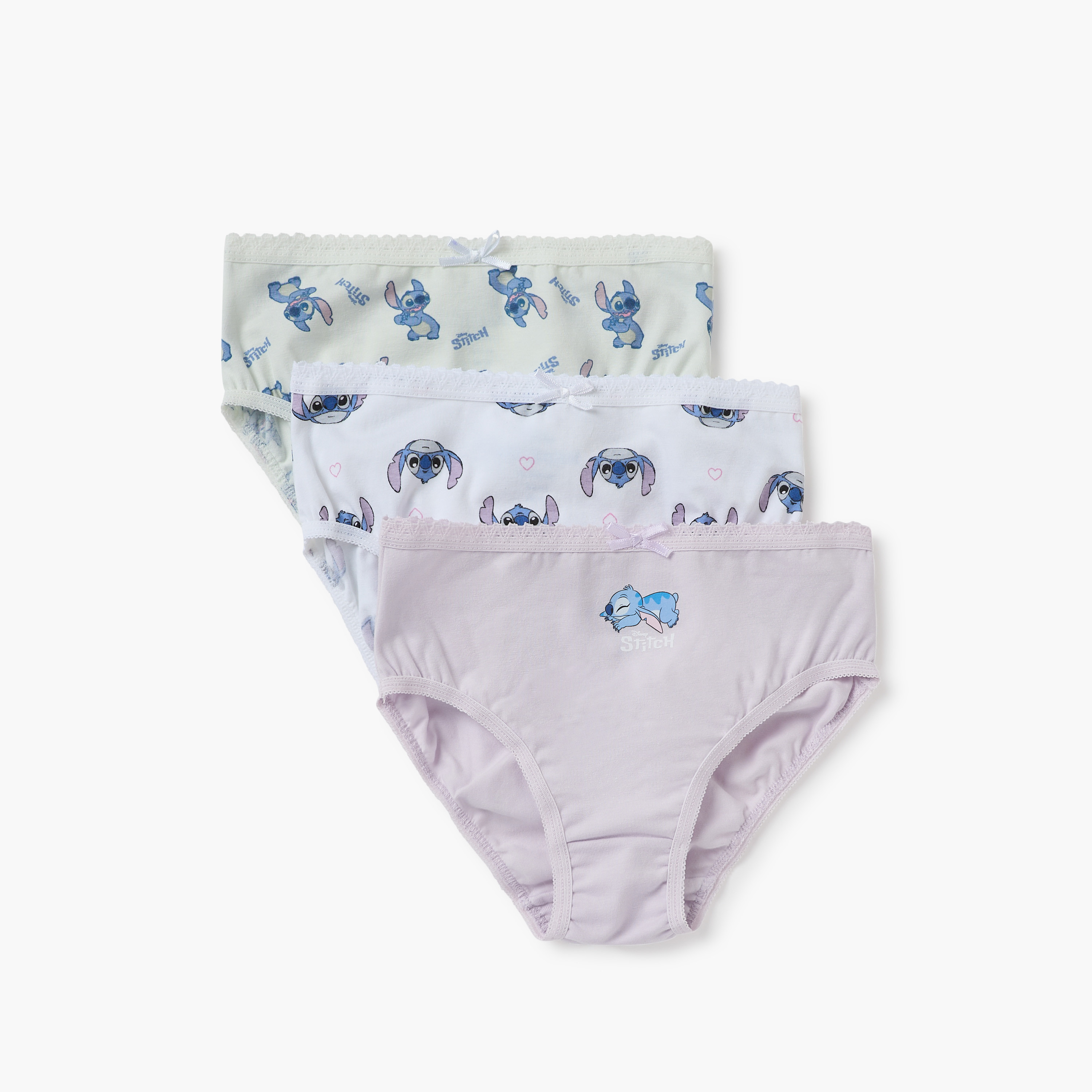 Disney Stitch Print Briefs with Elasticated Waistband - Set of 3-girls-clothing-innerwear-panties-image-1