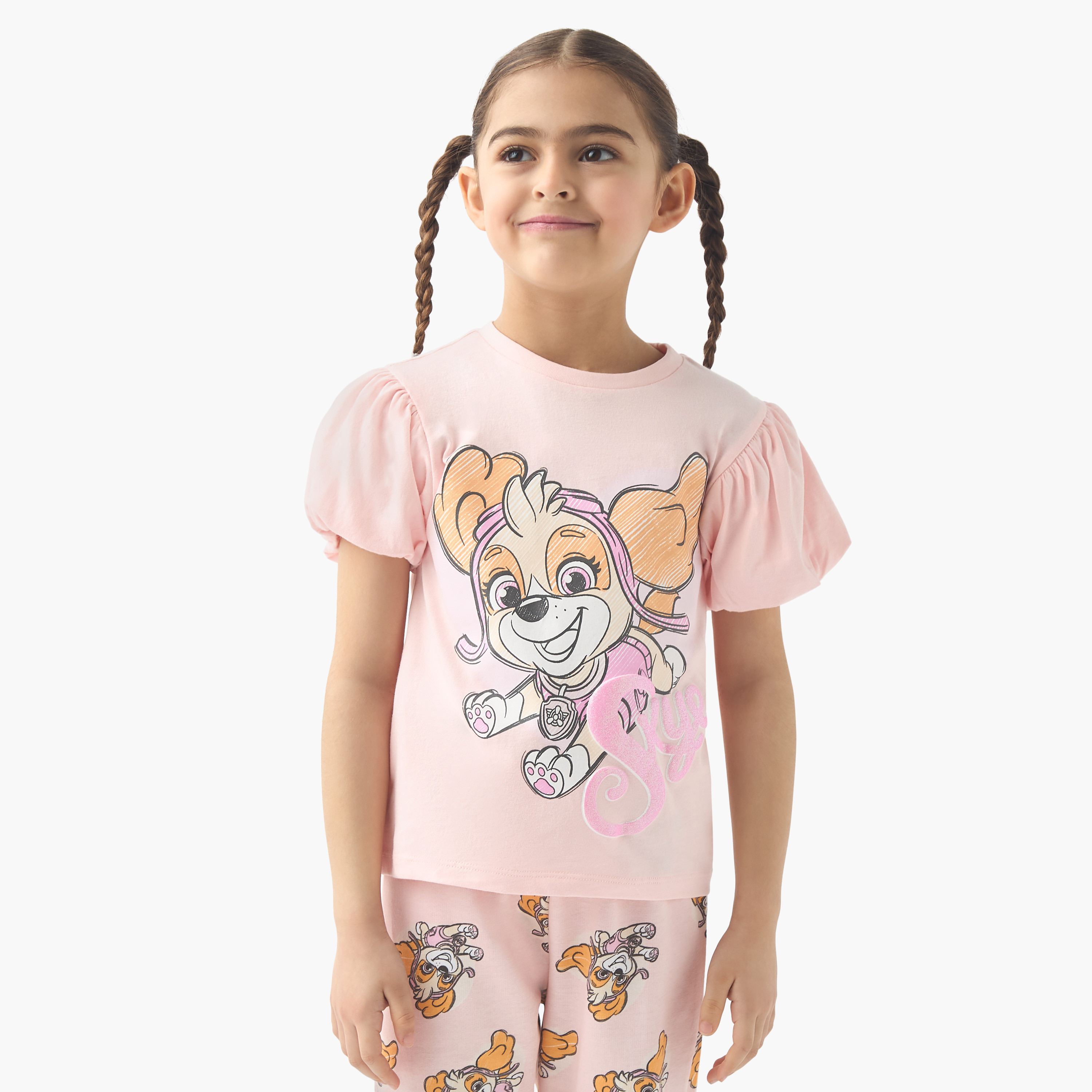 Skye Print Balloon Sleeve T-shirt and Pyjama Set-girls-clothing-nightwear-image-2