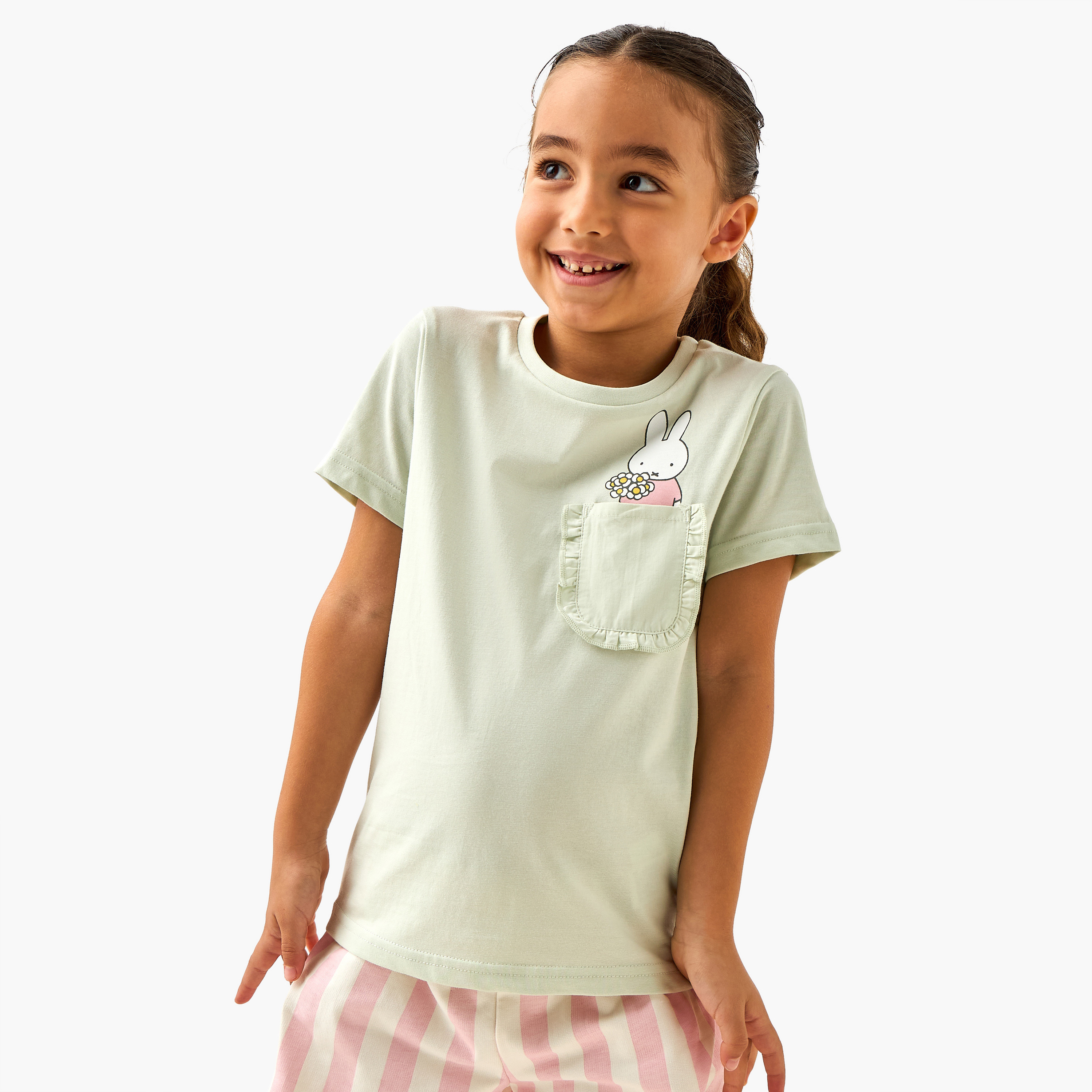 Miffy Print T-shirt and Striped Shorts Set-girls-clothing-nightwear-image-2