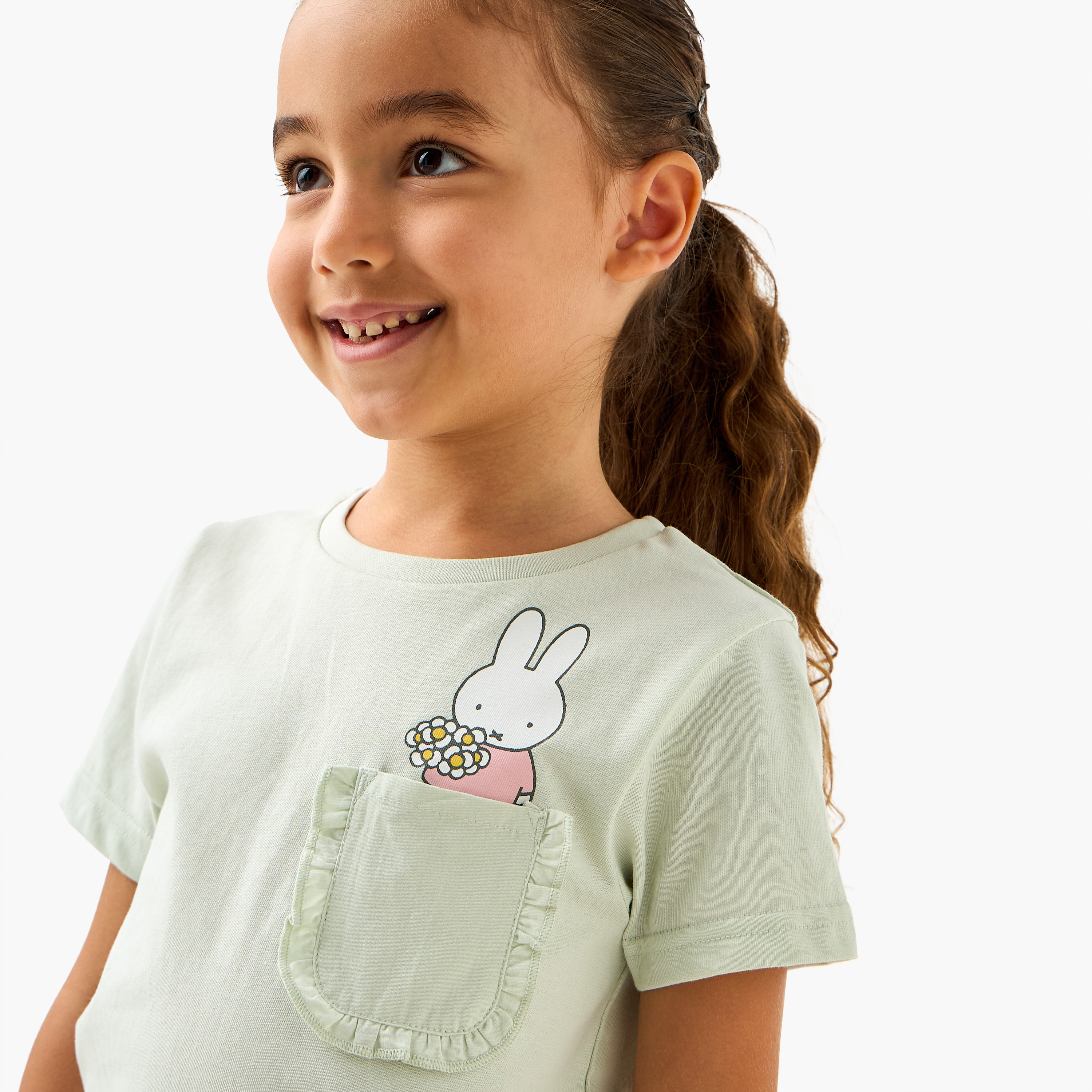 Miffy Print T-shirt and Striped Shorts Set-girls-clothing-nightwear-image-5