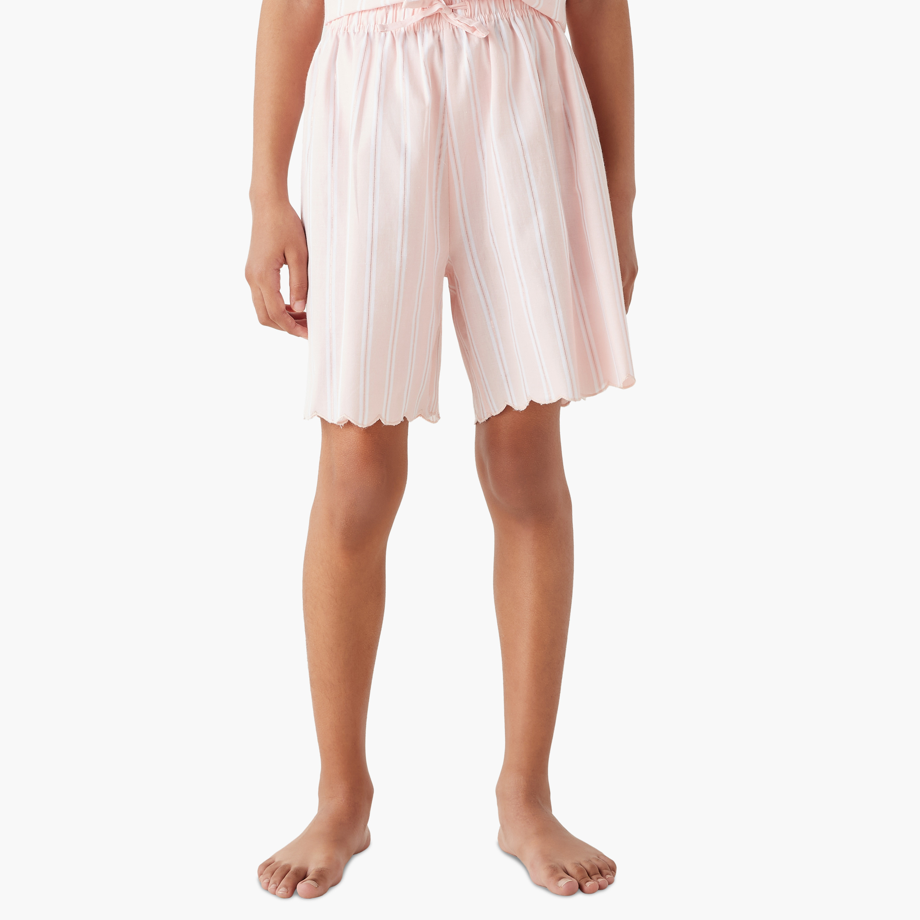 Juniors Striped Camp Collar Shirt and Elasticated Shorts Set-girls-clothing-nightwear-image-3