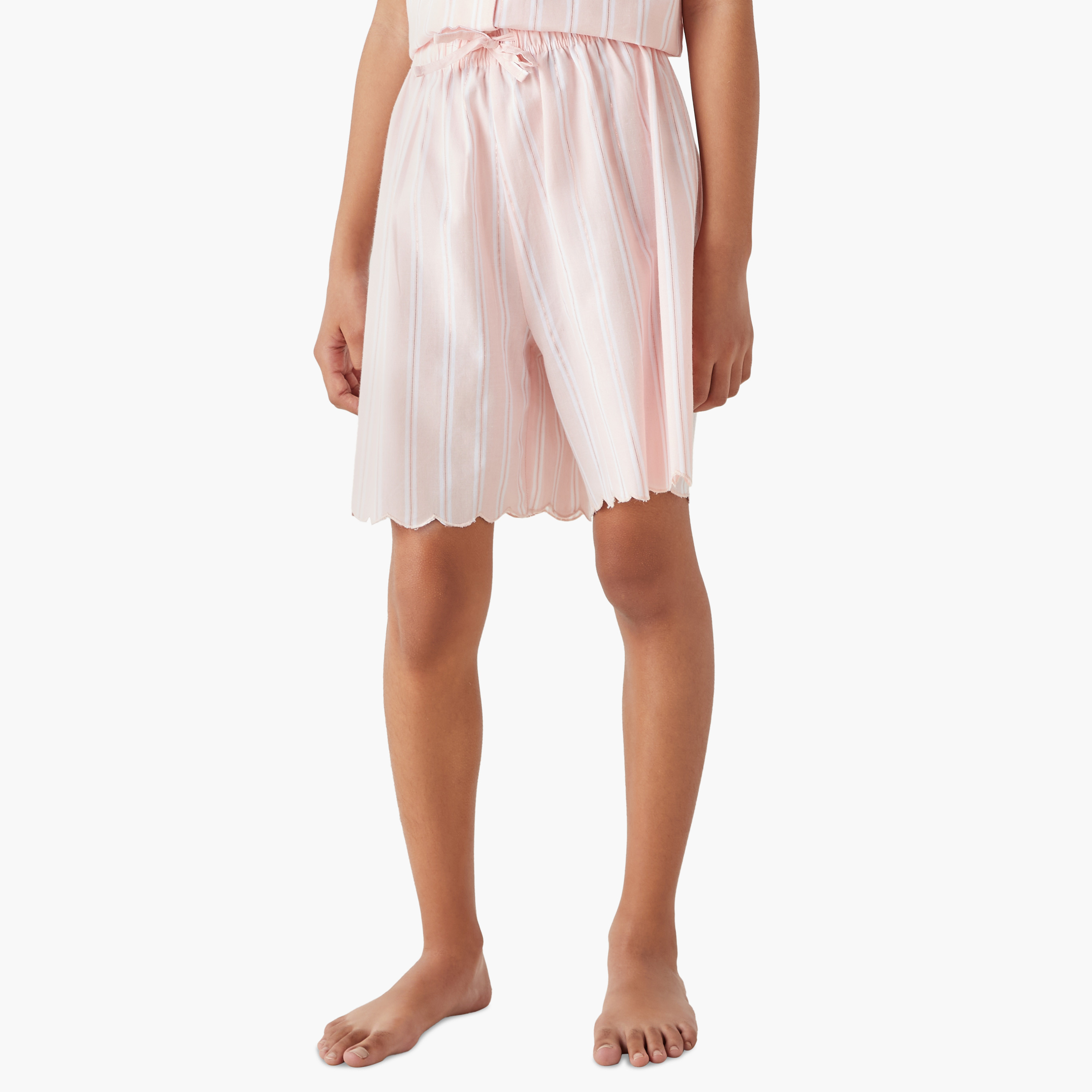 Juniors Striped Camp Collar Shirt and Elasticated Shorts Set-girls-clothing-nightwear-image-4
