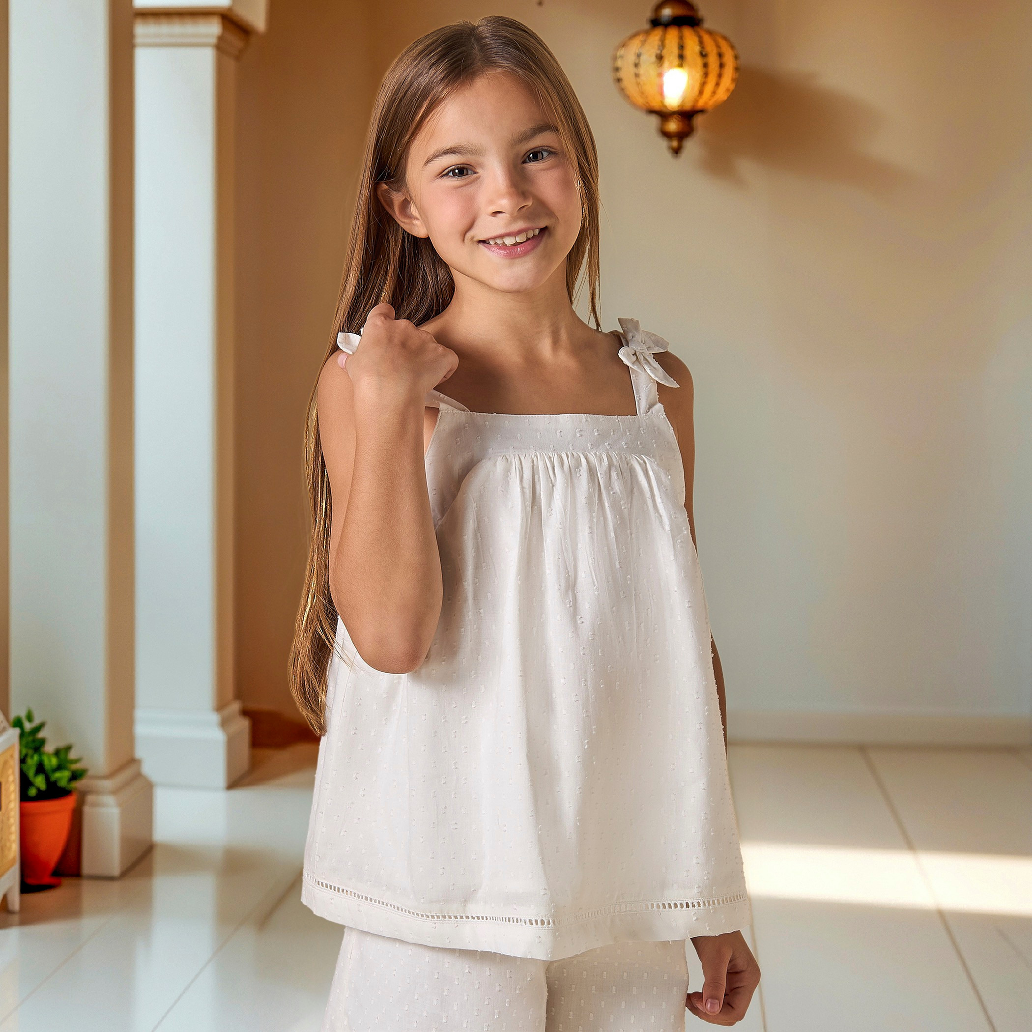 Juniors Embroidered Sleeveless Top and Shorts Set-girls-clothing-nightwear-image-2