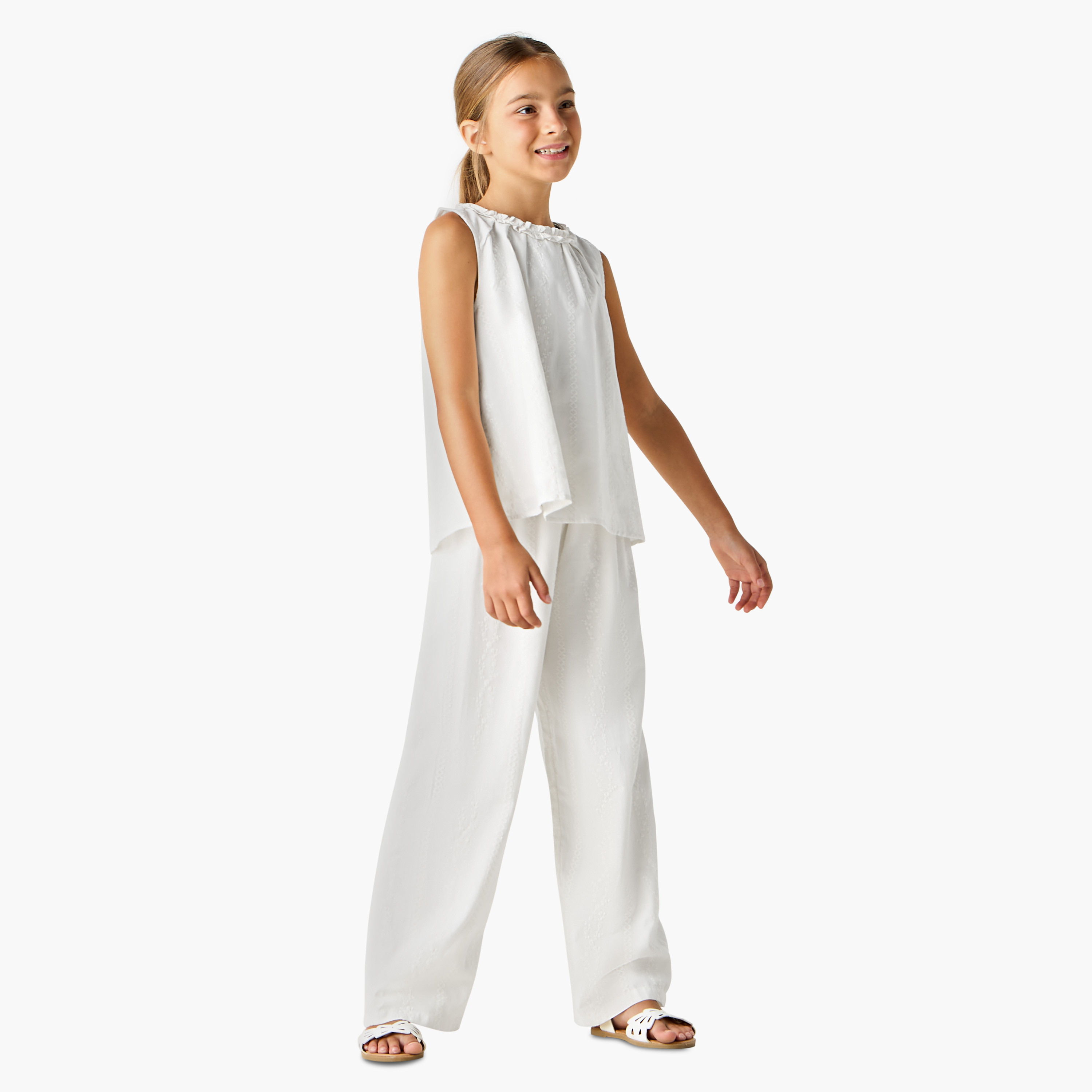 Juniors Textured Sleeveless Top and Pyjama Set-girls-clothing-nightwear-image-1