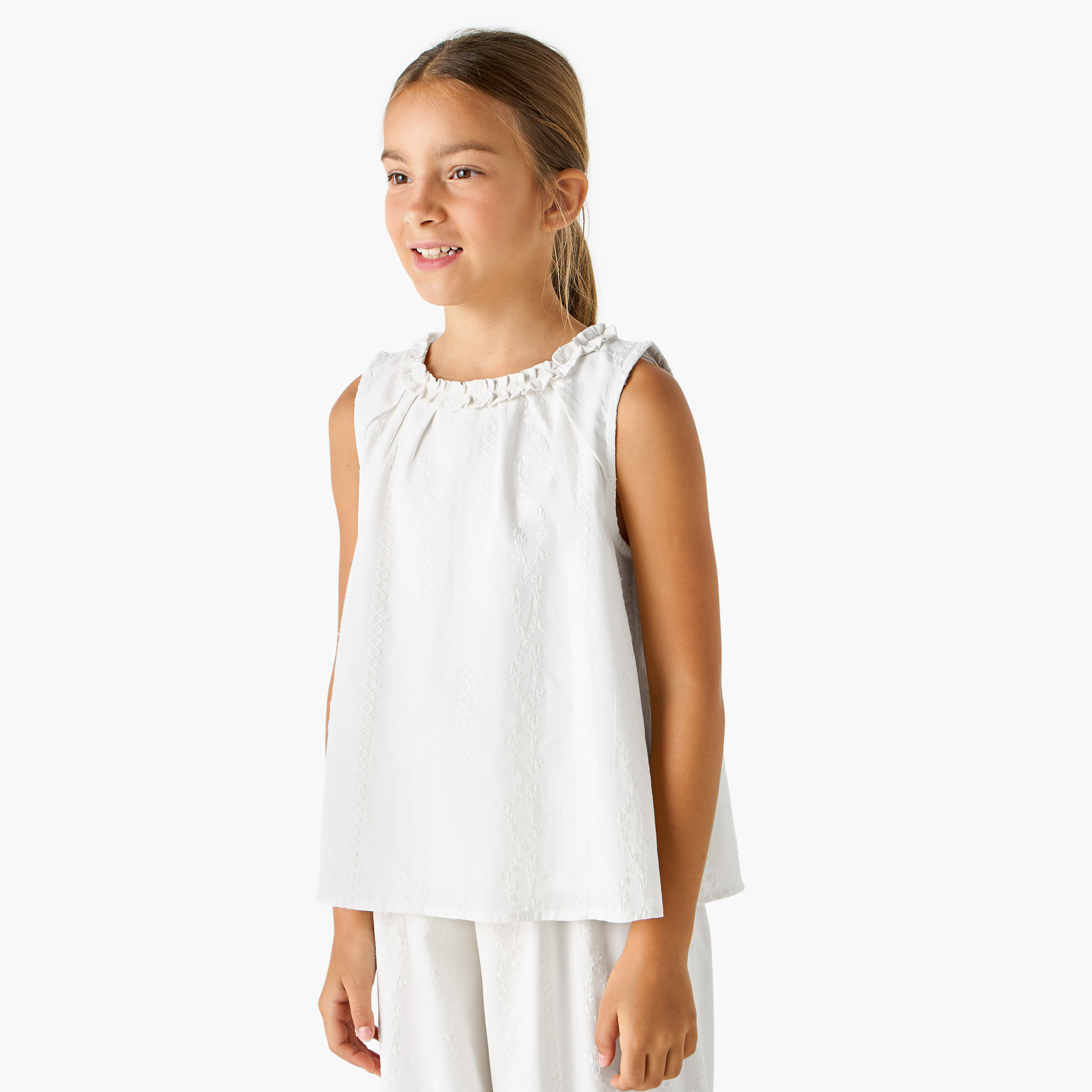 Juniors Textured Sleeveless Top and Pyjama Set-girls-clothing-nightwear-image-2