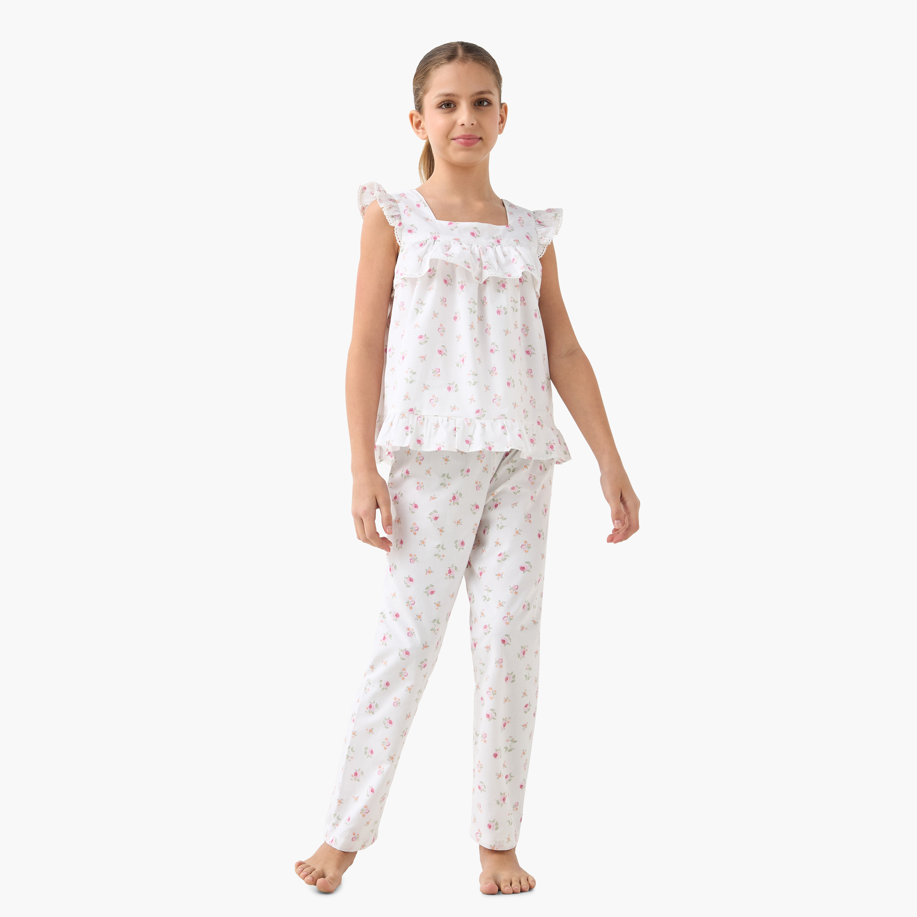 Juniors All-Over Floral Print Top and Pyjama Set-girls-clothing-nightwear-image-1