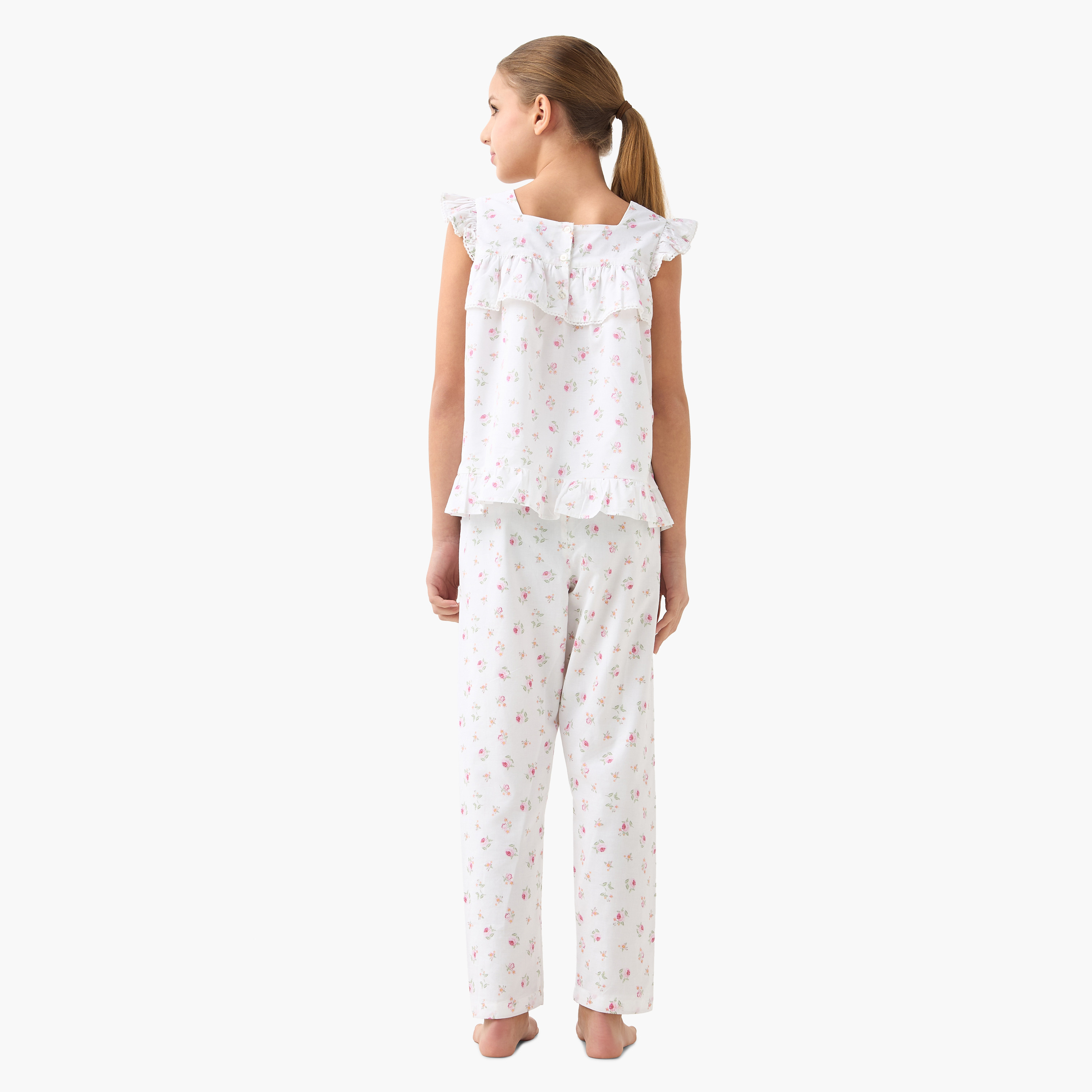 Juniors All-Over Floral Print Top and Pyjama Set-girls-clothing-nightwear-image-4